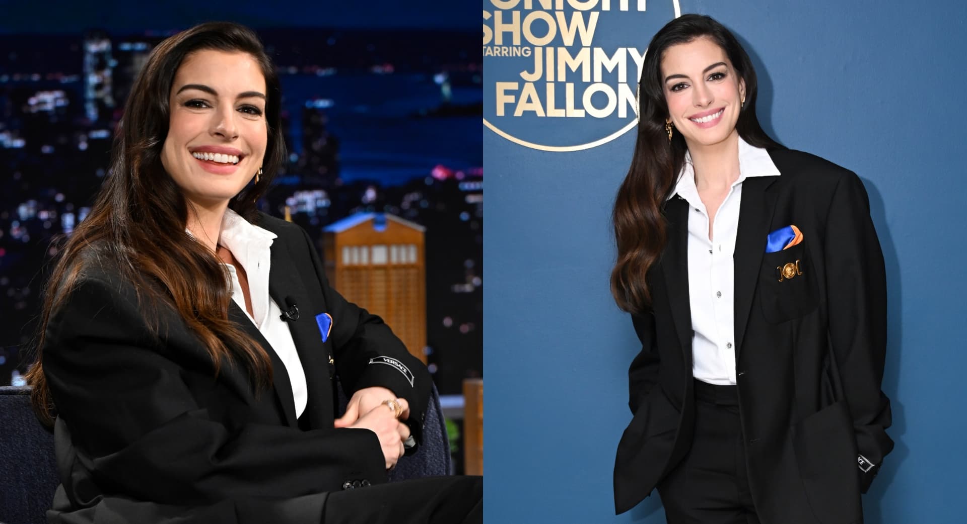 Anne Hathaway sharpens The Devil Wears Prada 2 promo in Versace suit