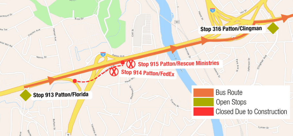 I-26 Connector work will close two Asheville ART bus stops June 22