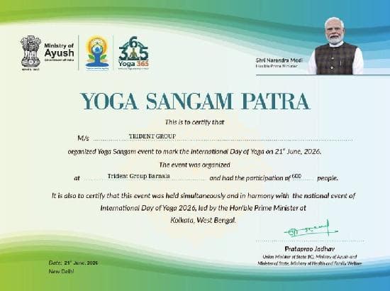 Trident Group wins Yoga Sangam Patra for Barnala event