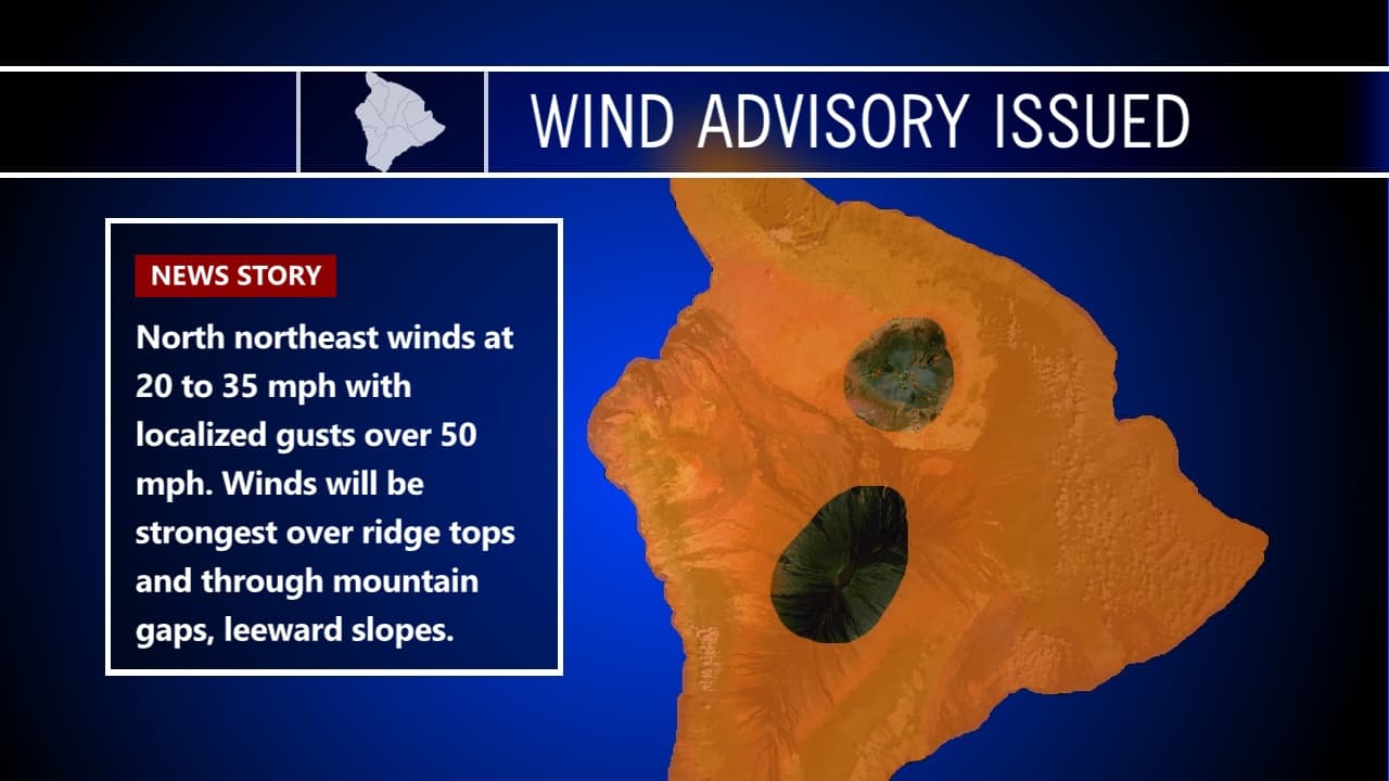 Wind advisory extended for Big Island, gusts could reach 50 mph