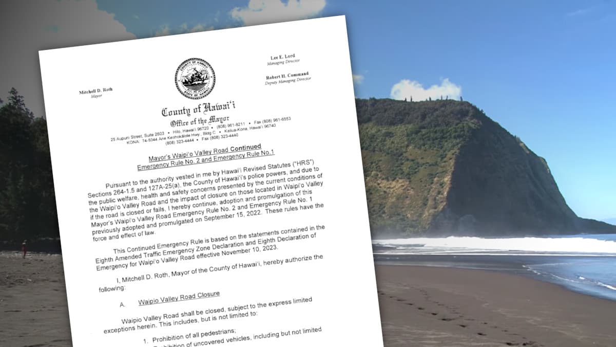 Mayor extends emergency closure of Waipiʻo Valley Road with strict access rules