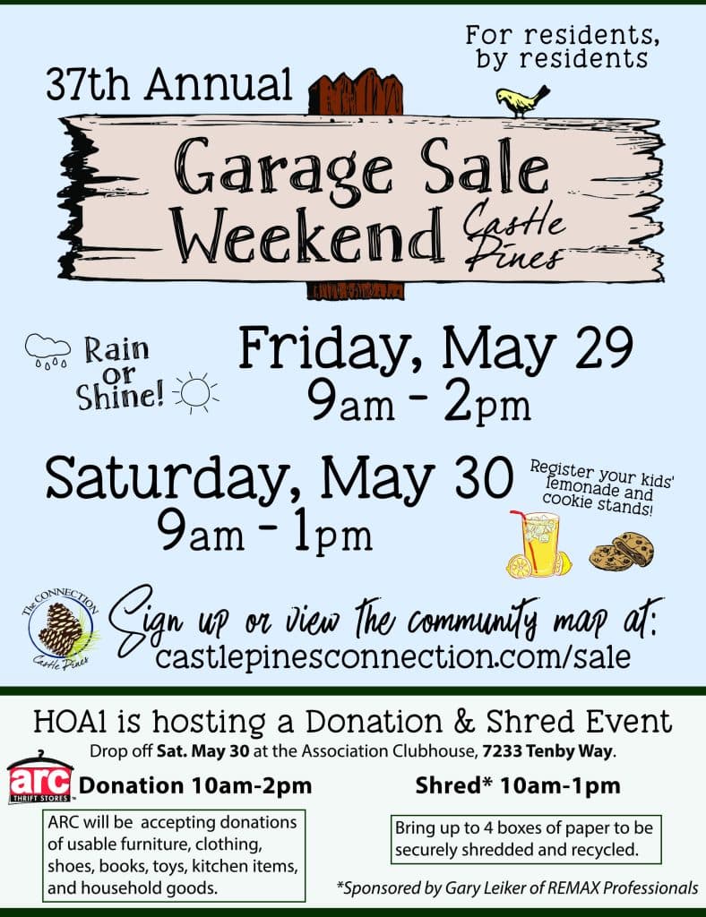 Castle Pines garage sale weekend returns May 29-30, 2026