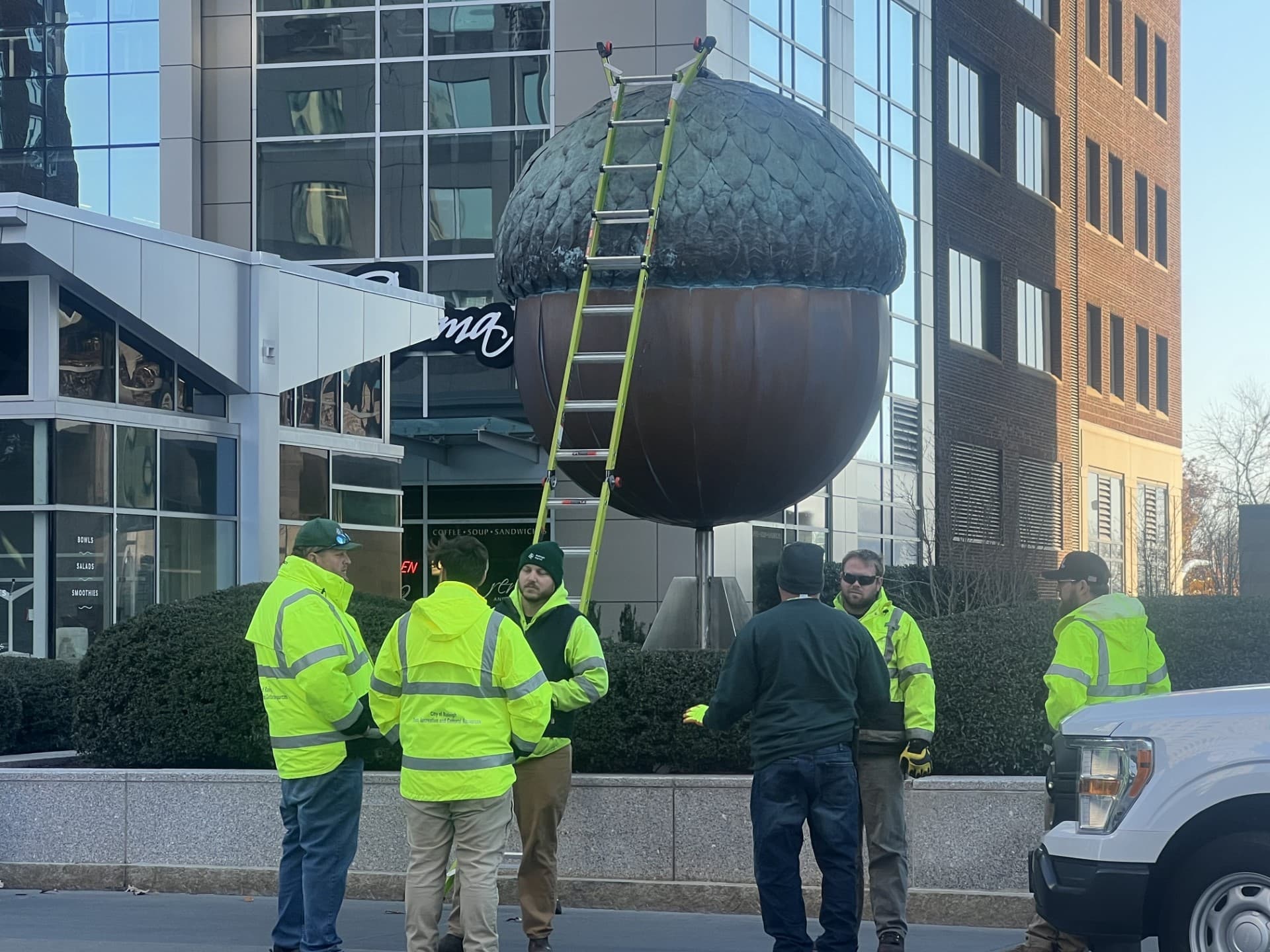 Giant Acorn Polished for First Night, Raleigh Prepares for Celebrations