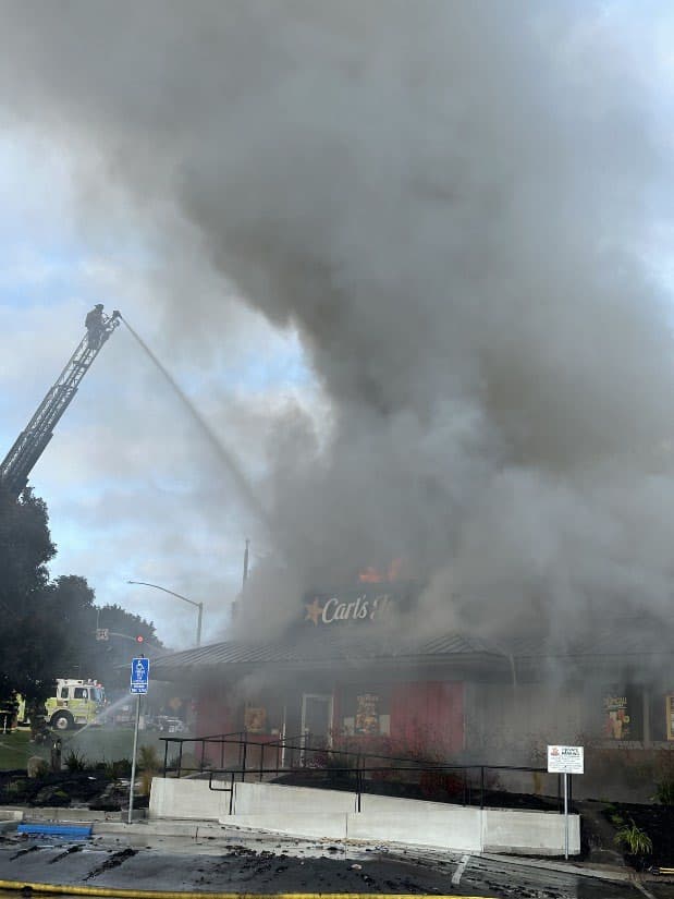 Large Fire Destroys Vacant Former Carl's Jr. at Blackstone and McKinley