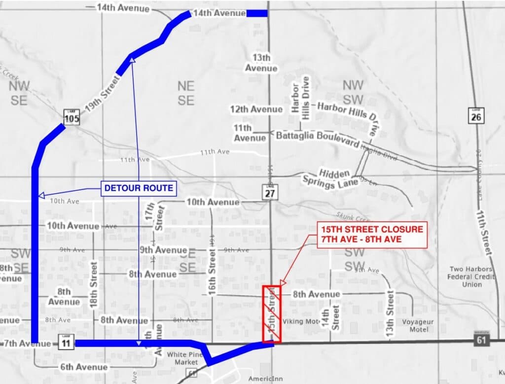 15th Street in Two Harbors closes for utility work starting May 18