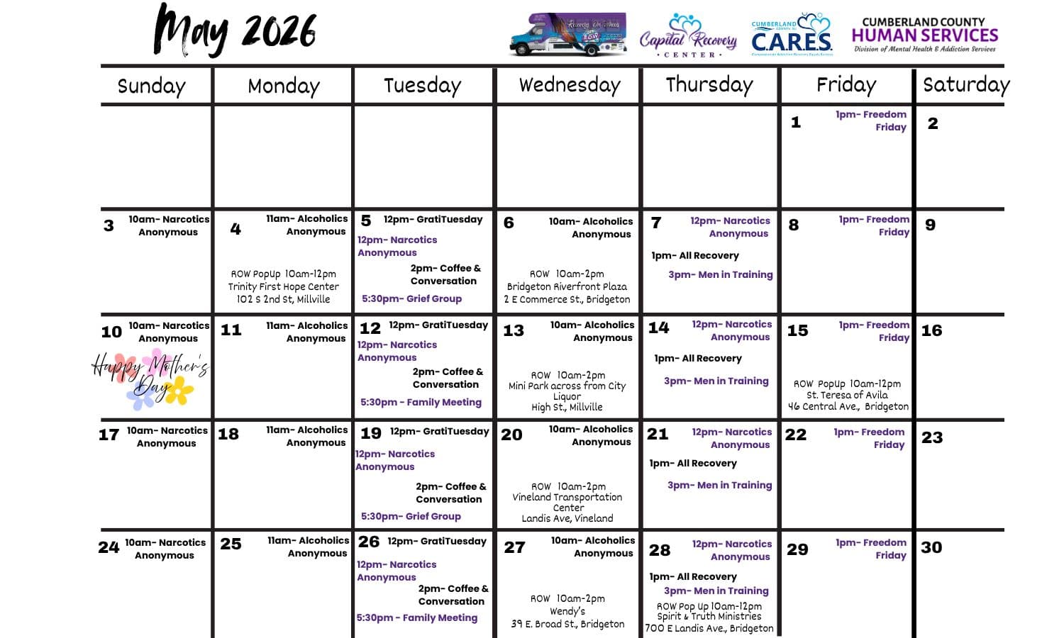 Cumberland County calendar lists recovery, wellness support events all May