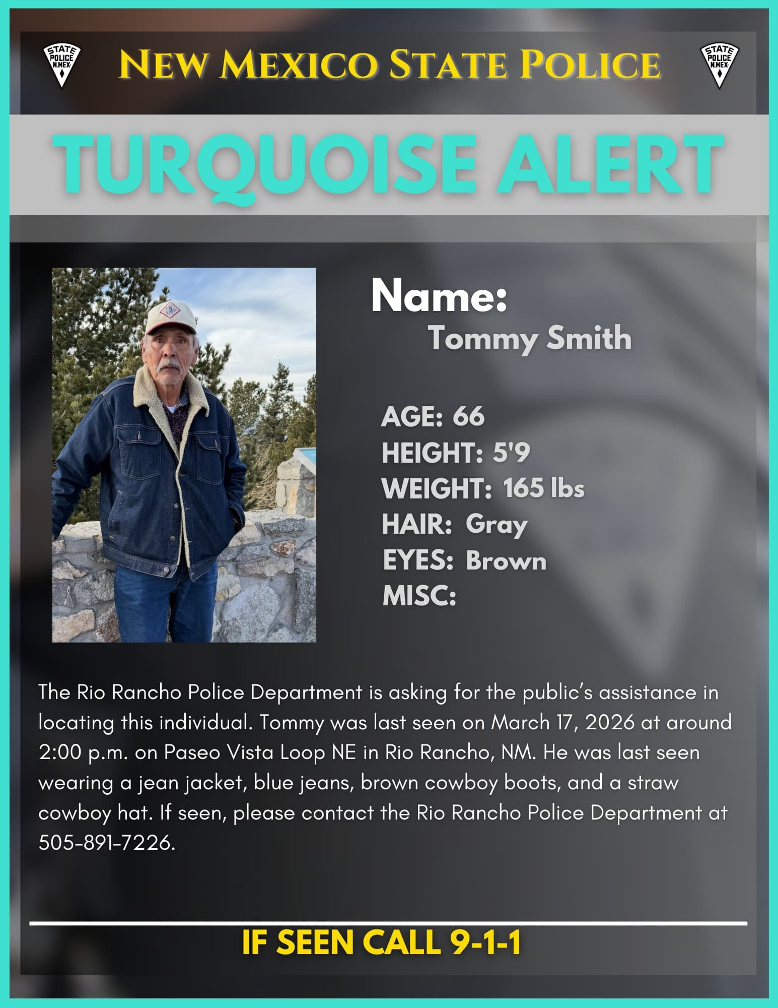 Missing Rio Rancho Man Tommy Smith Found Safe After Turquoise Alert