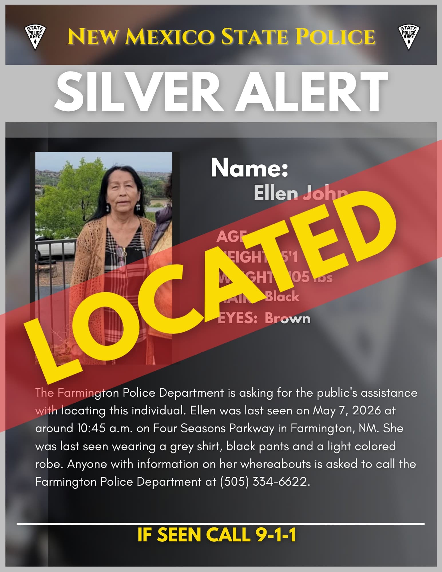 Farmington Silver Alert for missing Ellen John canceled after safe recovery
