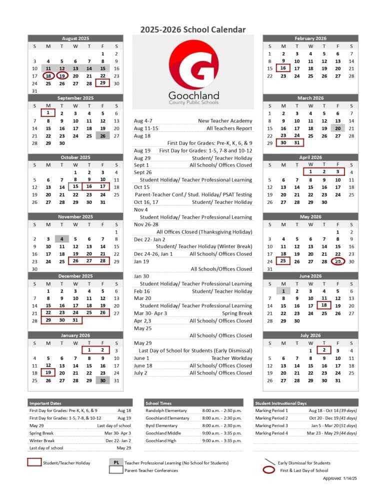 Goochland Public Schools seek community input on three draft calendars