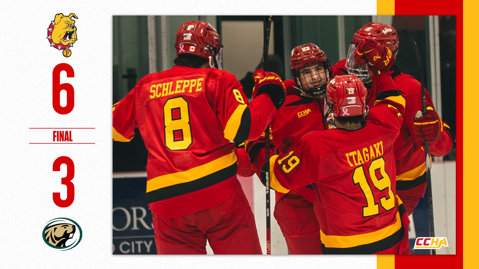 Ferris State pulls away with four third-period goals, beats Bemidji State 6-3