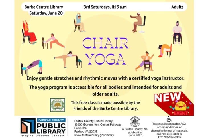 Free chair yoga class at Burke Centre Library opens to adults