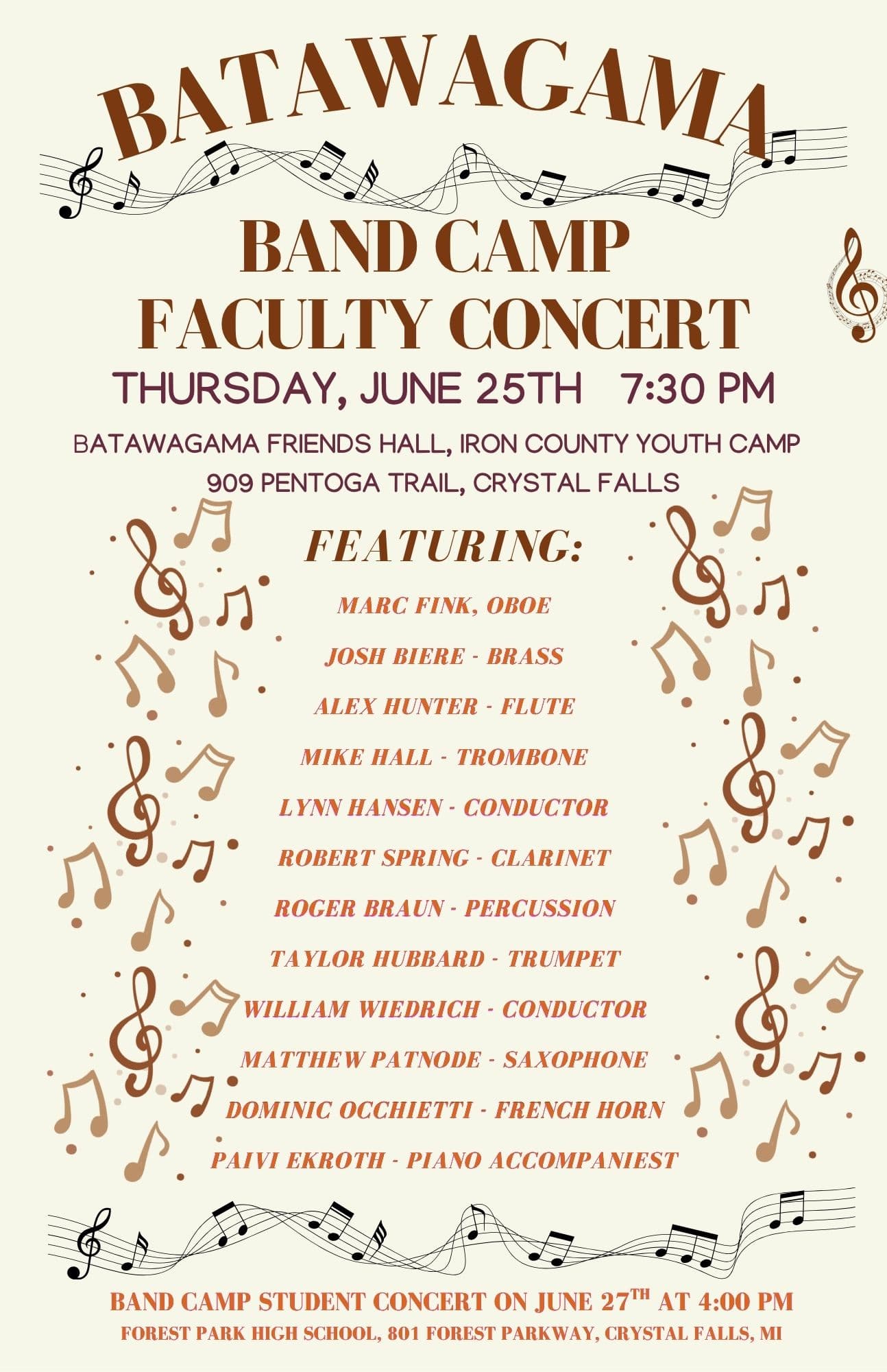 Band camp faculty concert set for June 25 at Camp Batawagama