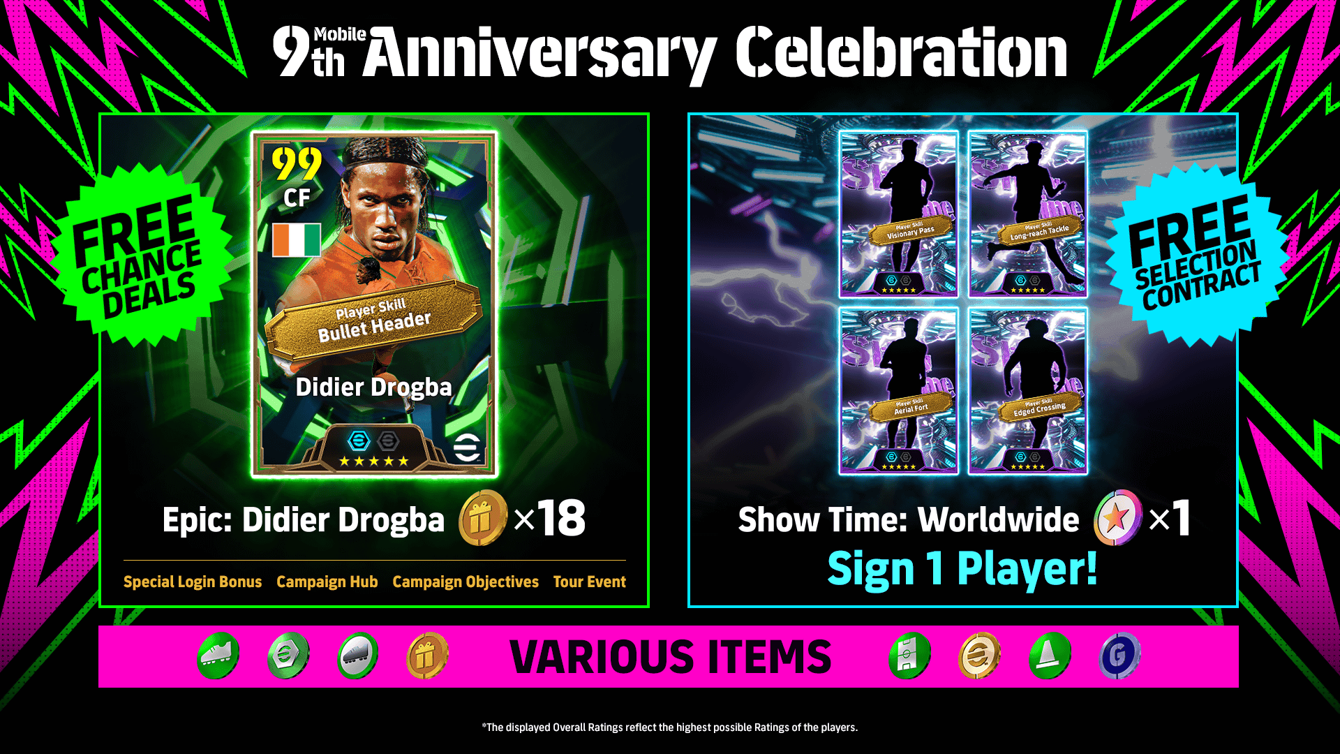 eFootball Mobile 9th anniversary brings Drogba chance deals, free Show Time picks