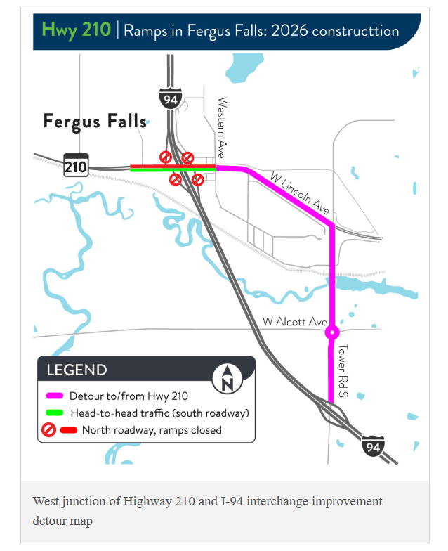 I-94 Exit 54 near Fergus Falls closes through October for reconstruction