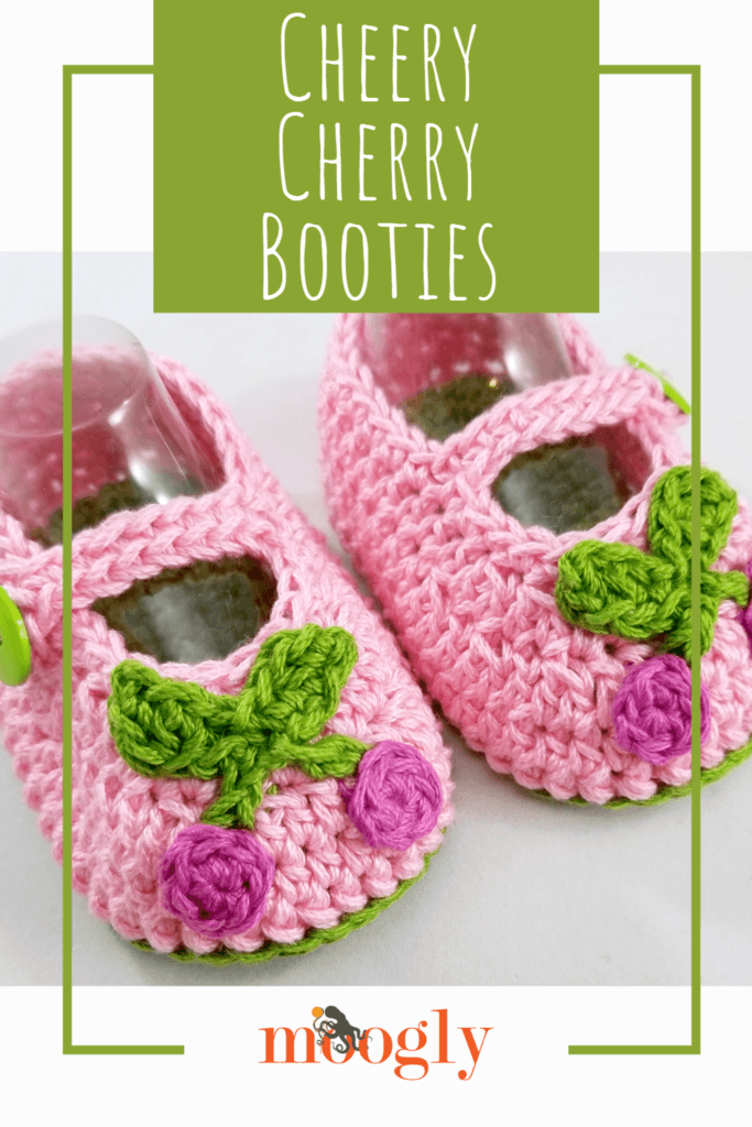 Cheery cherry booties crochet up a fast, beginner-friendly baby gift
