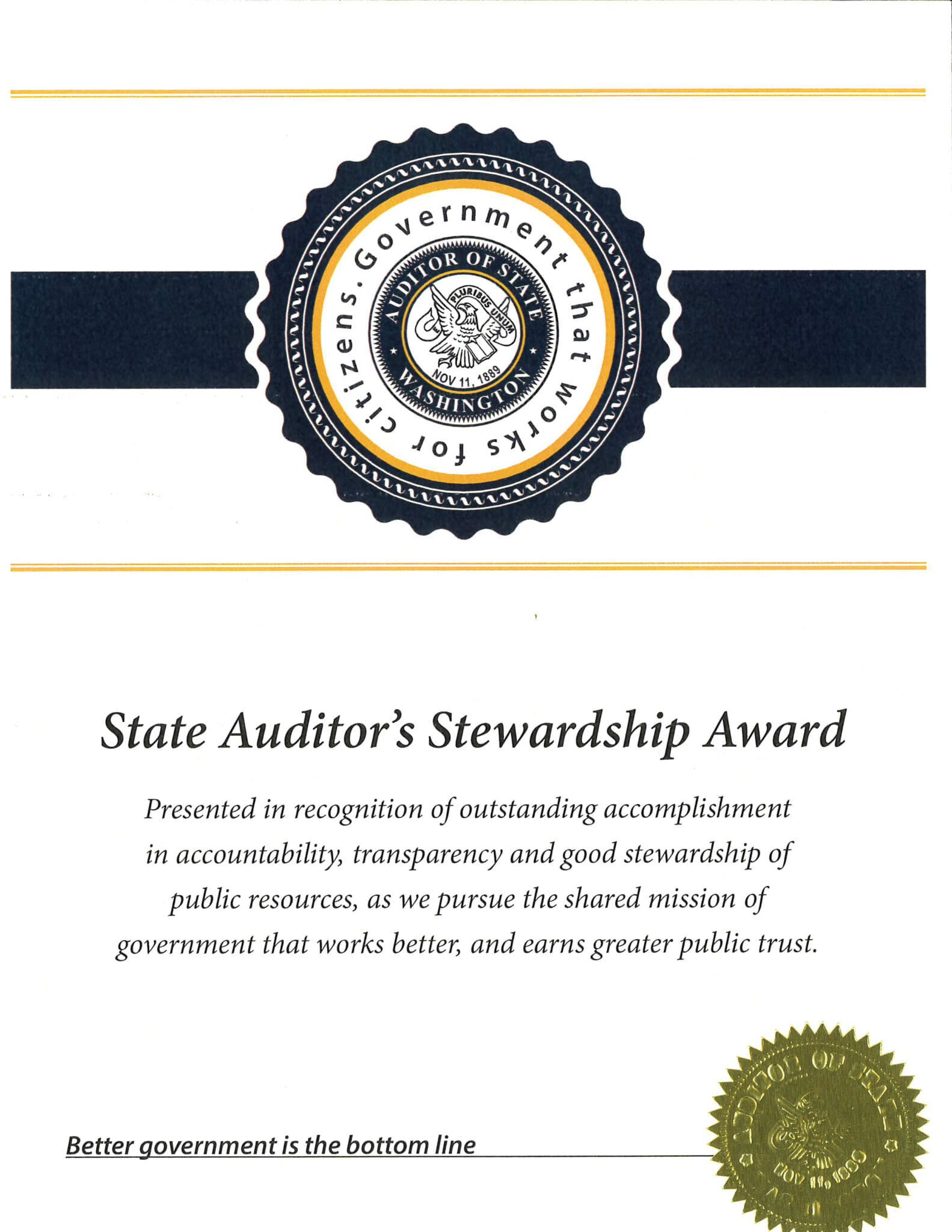 Oak Harbor Earns State Stewardship Award, Demonstrates Strong Fiscal Oversight