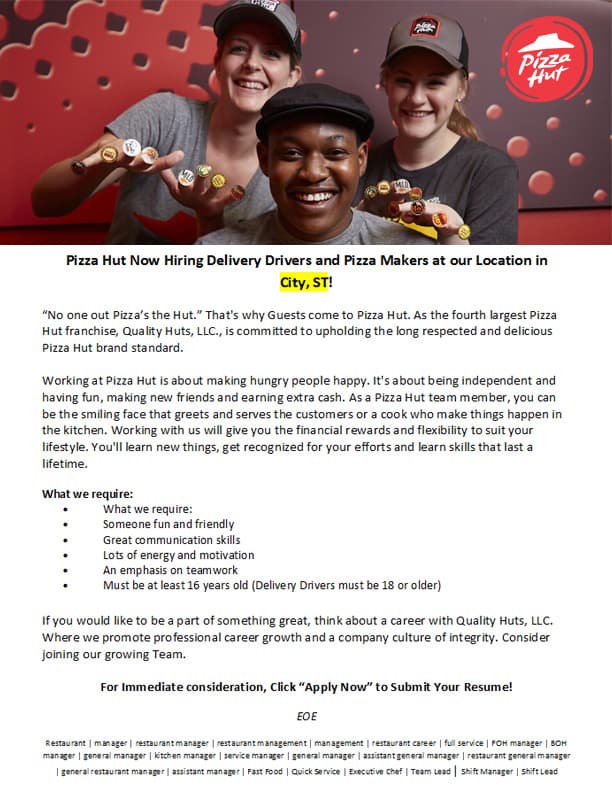 Pizza Hut UK keeps delivery hiring live, with tips and commission pay