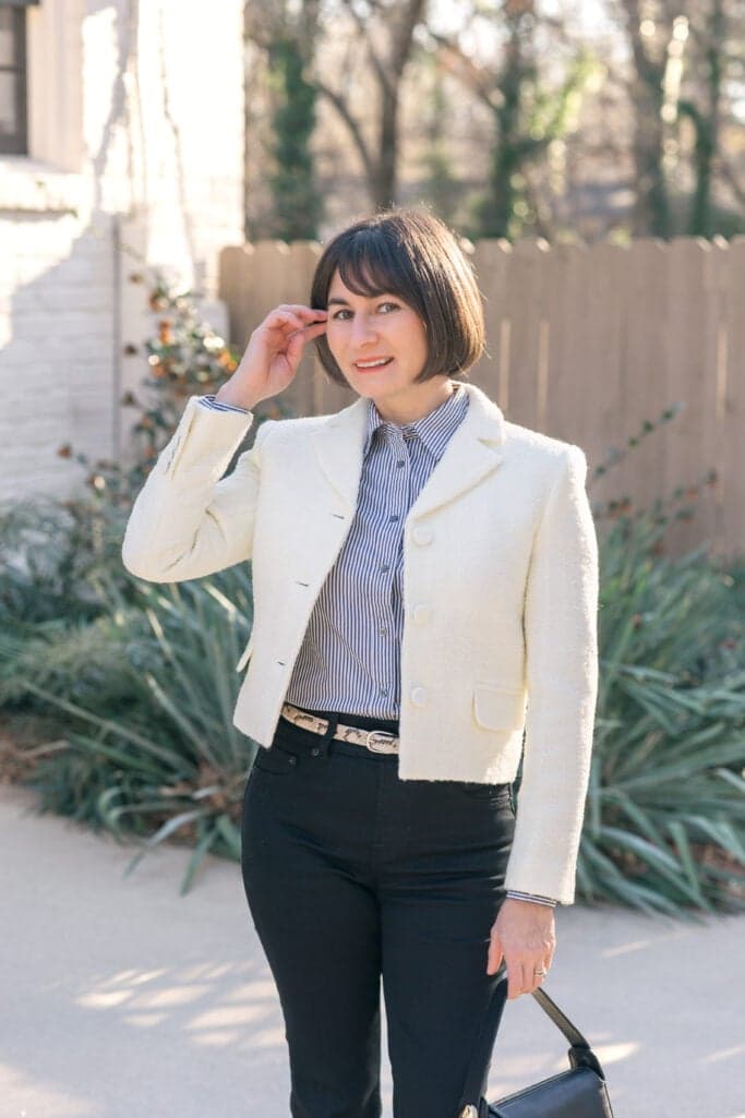 Structured Bouclé Blazers and Shoes Instantly Dress Up Jeans for Petites