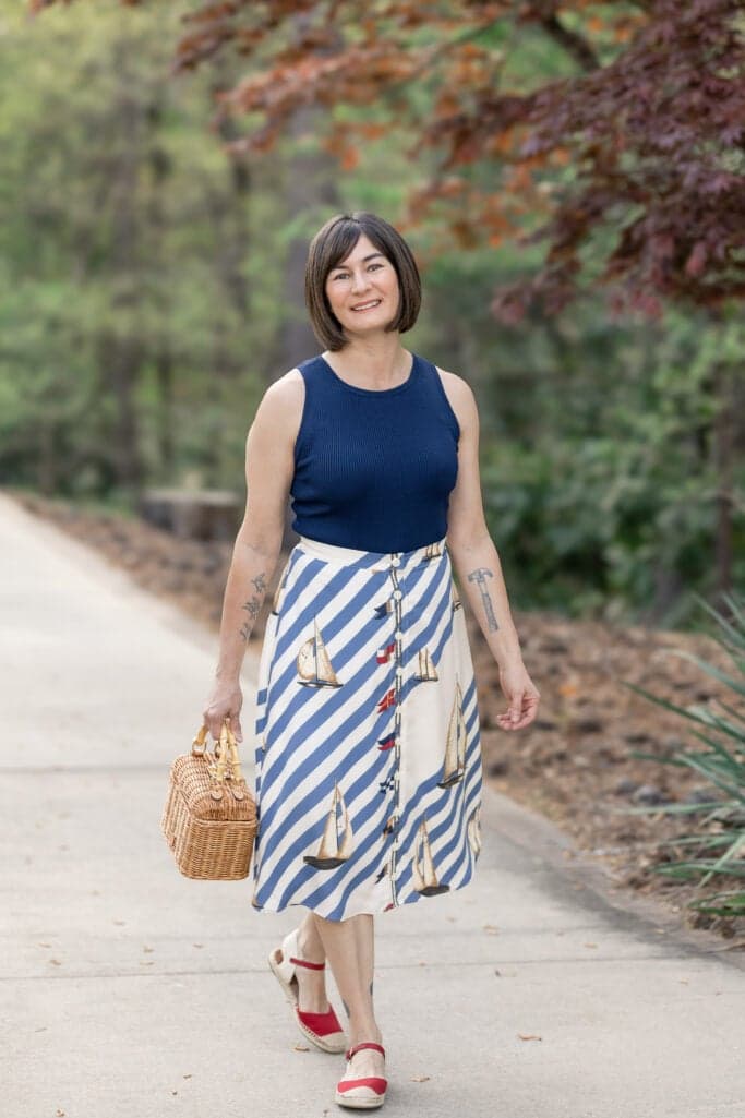 Petite-friendly nautical style, stripes, waistlines, and elongating proportions