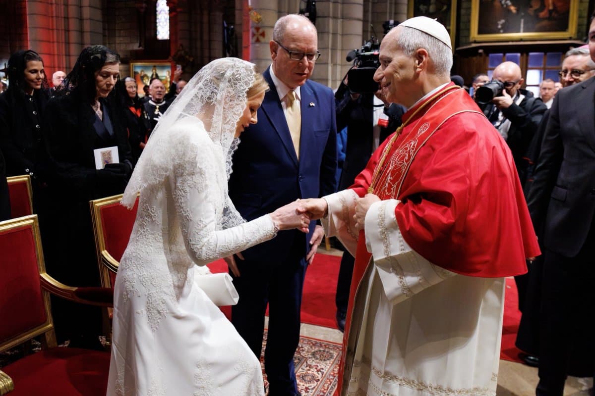 Princess Charlene Wears Pearl Studs and Diamonds to Welcome Pope Leo XIV