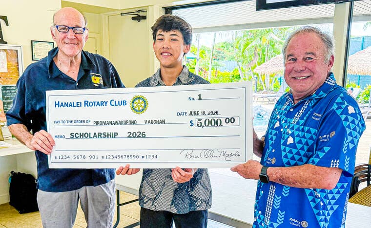 Rotary Club of Hanalei awards $5,000 scholarship to Piko Vaughn