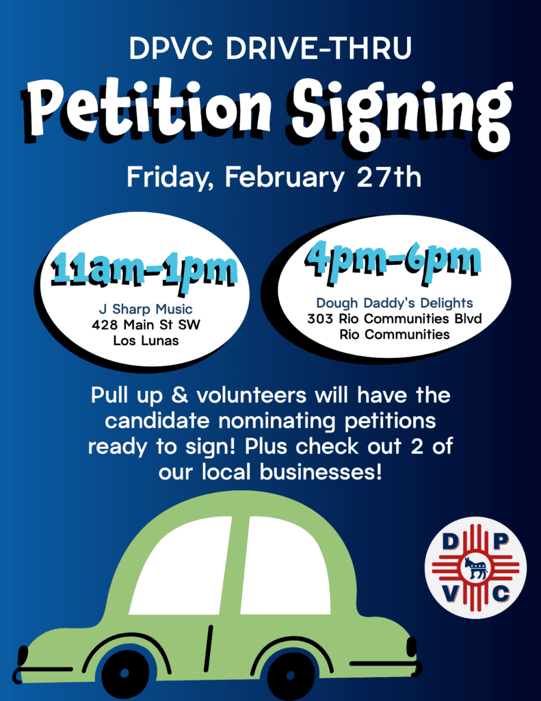 Valencia County Democrats Host Drive-Thru Petition Signing Feb. 27 to Help Candidates