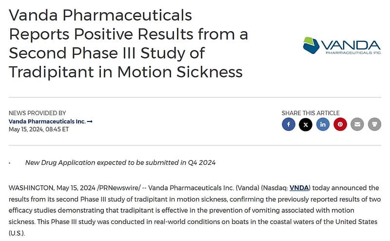 FDA Clears Vanda’s NEREUS for Motion‑Induced Vomiting After 40 Years