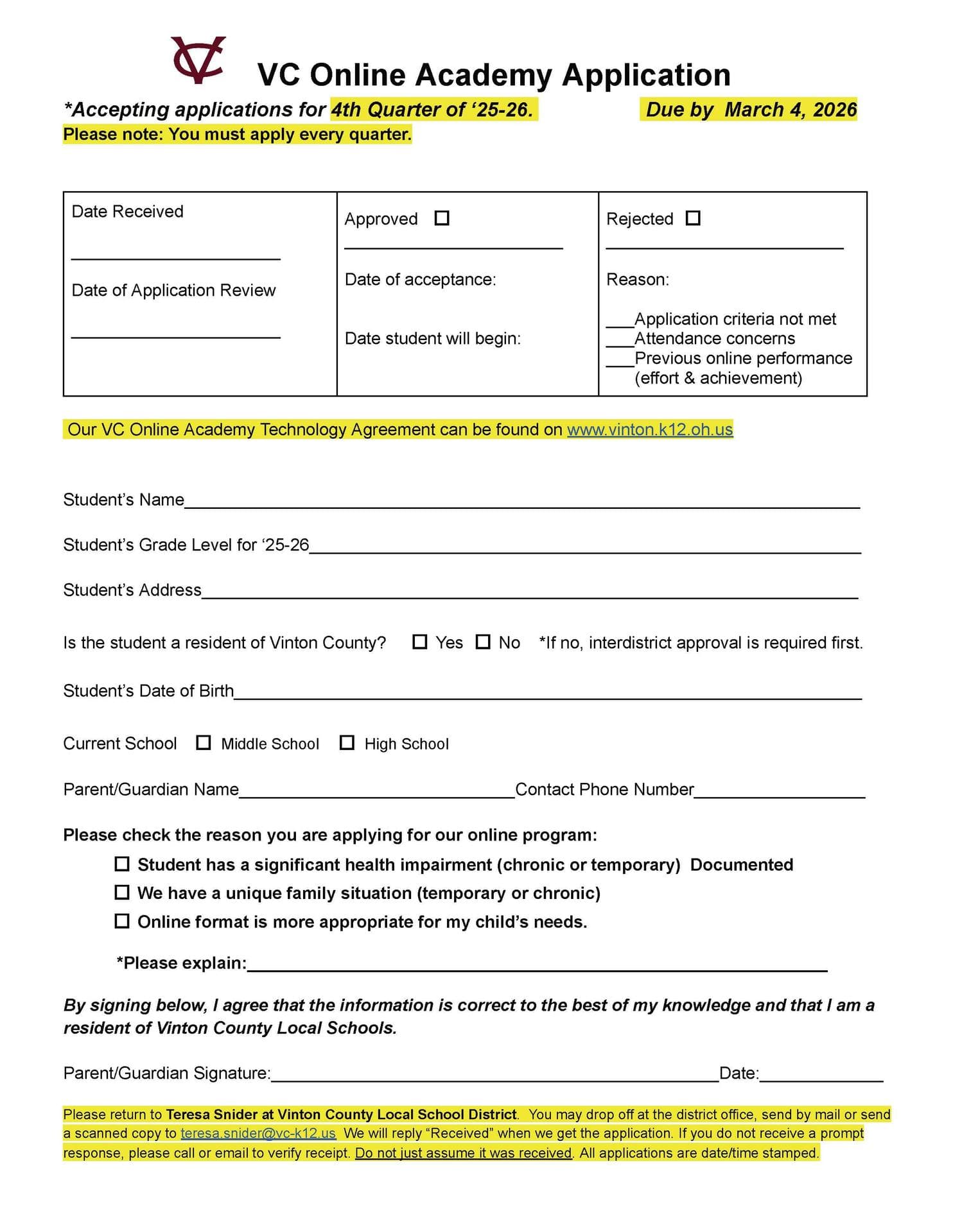 Vinton County Schools Open VC Online Academy Applications for Fourth Quarter 2025-26