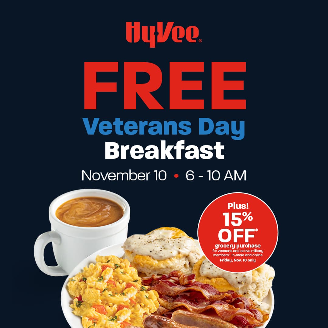 Hy Vee Offers Free Veterans Day Breakfast, Discounts Countywide