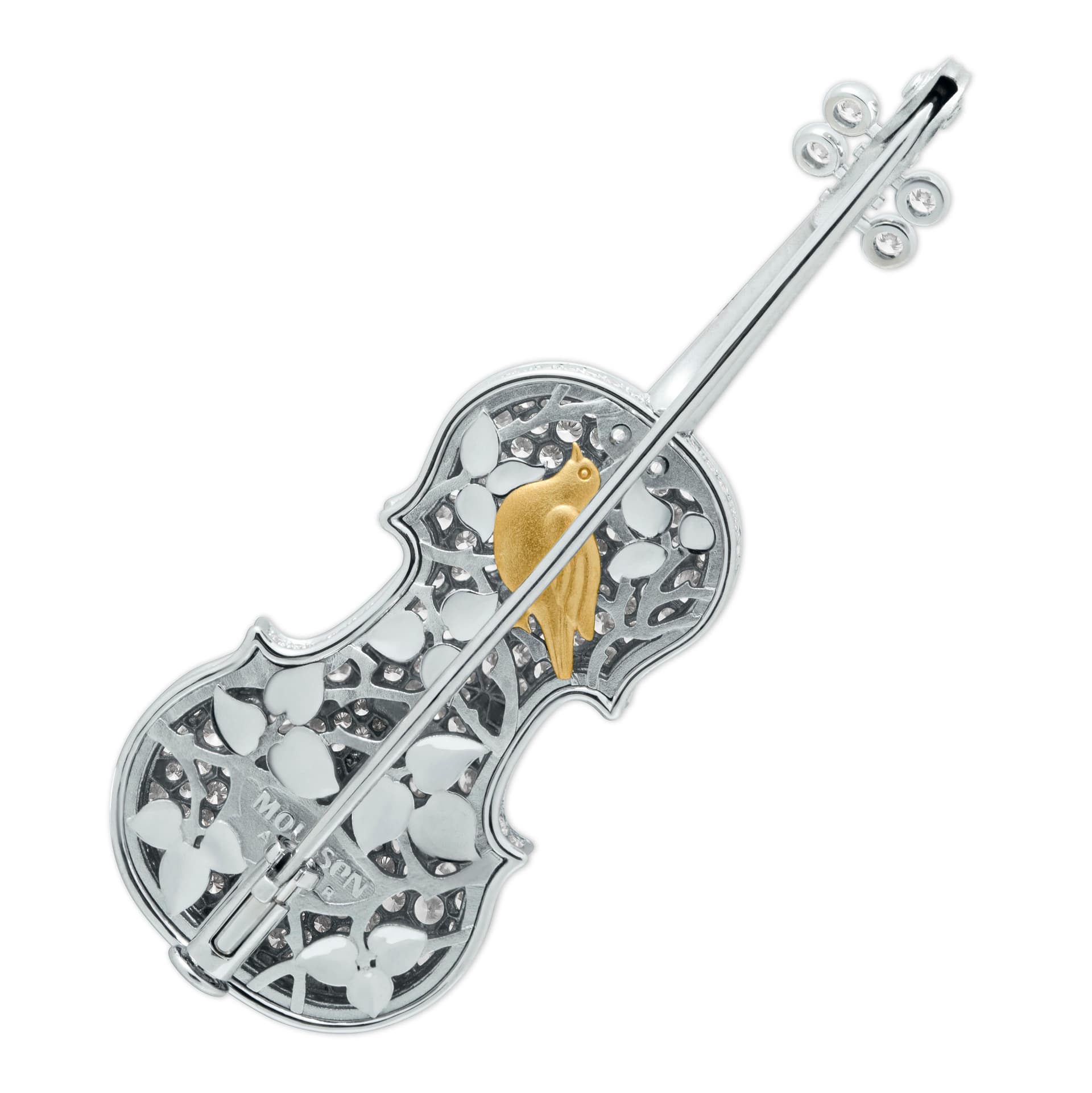 Mousson Atelier debuts violin brooches at Luxury, blends enamel and diamonds