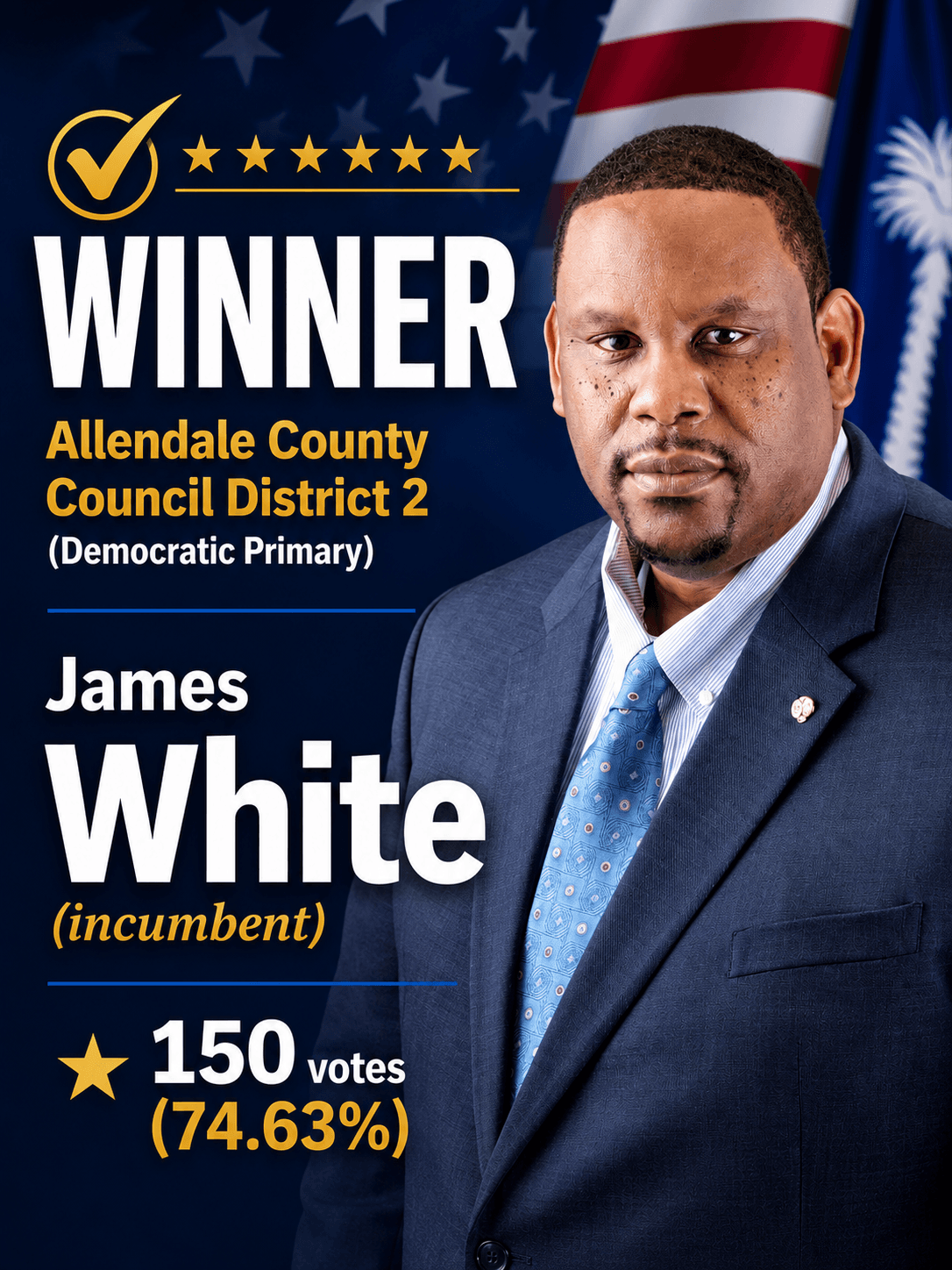 White wins decisive Allendale County Council District 2 primary