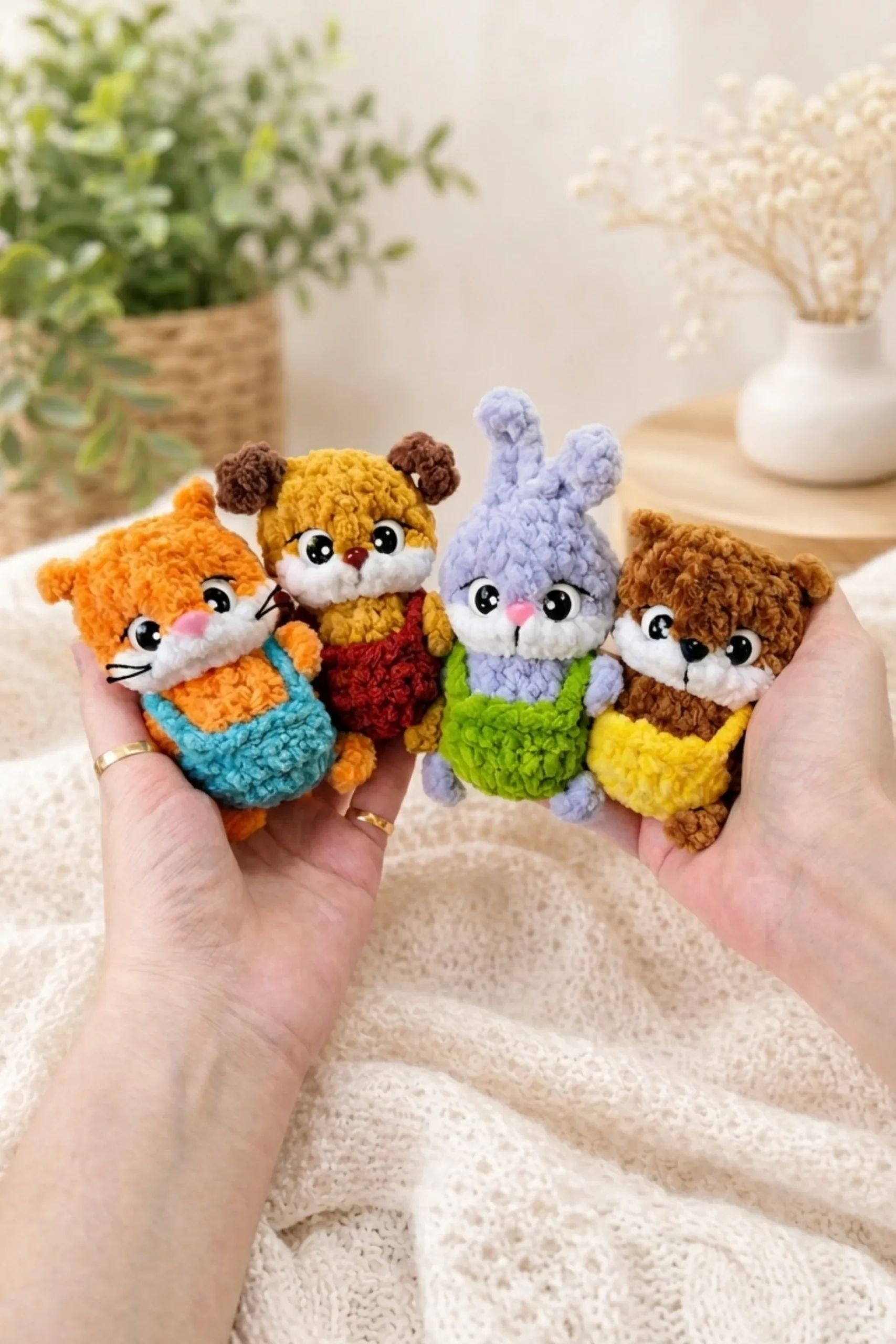 Four Tiny Chenille Amigurumi Animals, One Beginner-Friendly Crochet Pattern