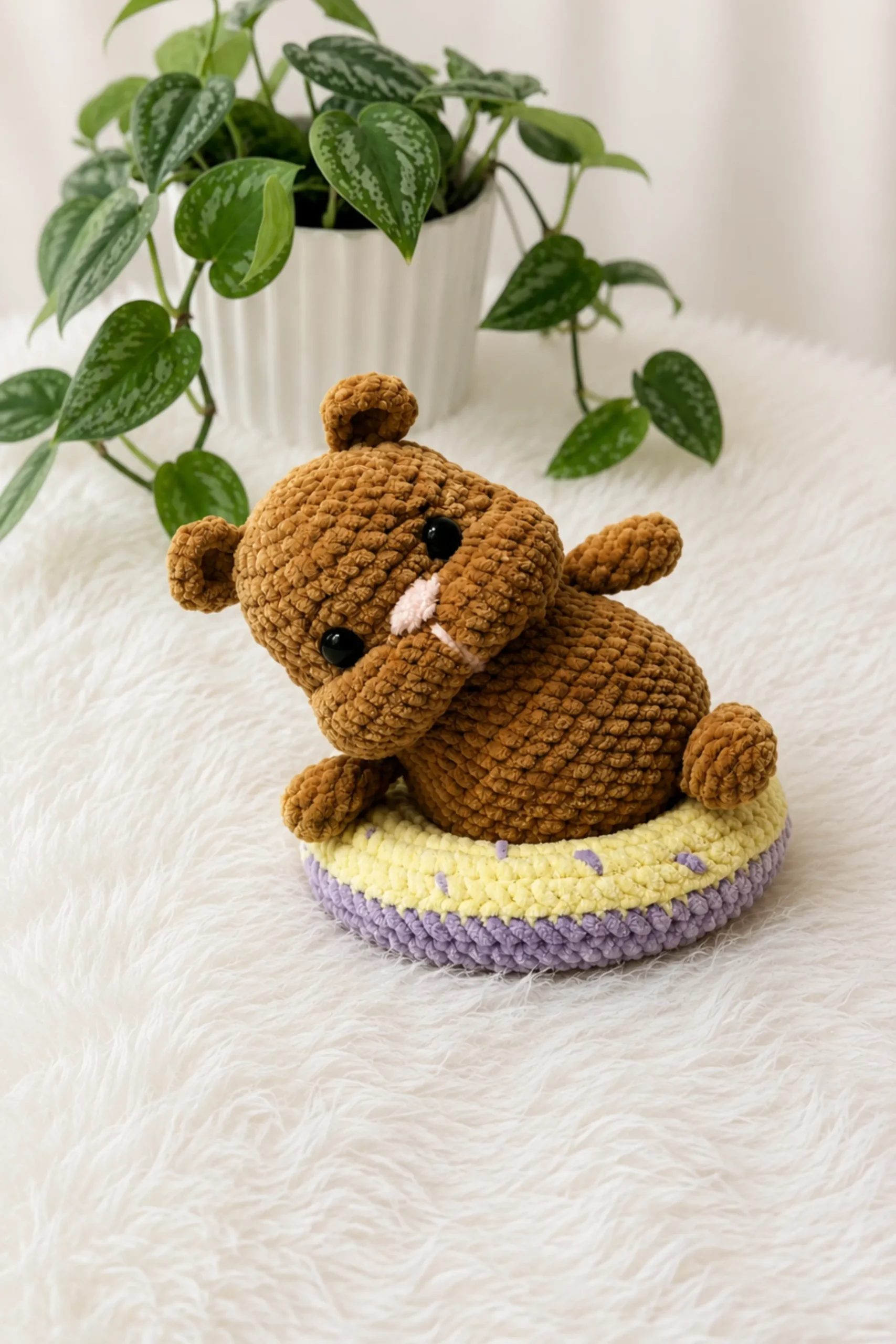 Crochet hamster pattern pairs chubby cheeks with a tiny donut