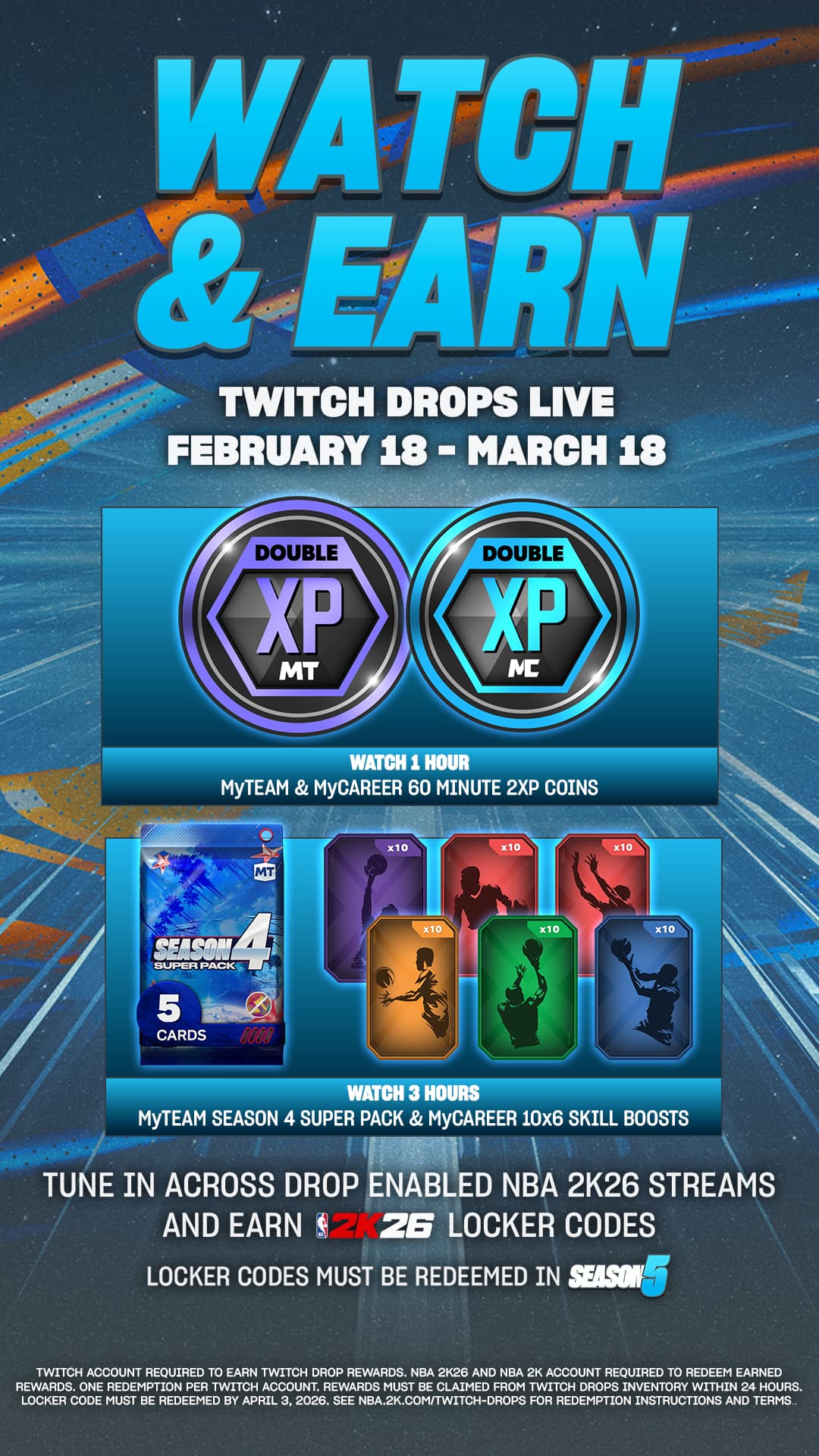 NBA 2K26 S5 Twitch Drops Tiered Rewards Feb 18 to Mar 18