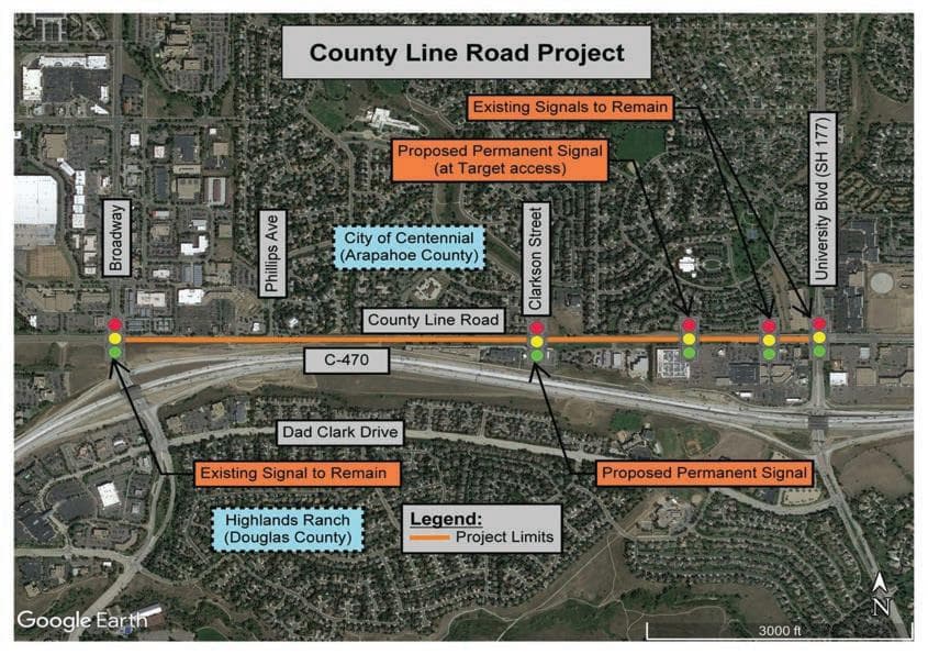 County Line Road widening advances, traffic shifts and business access changes in Highlands Ranch