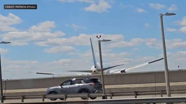 United jet clips lamp pole and bakery truck on Newark landing approach