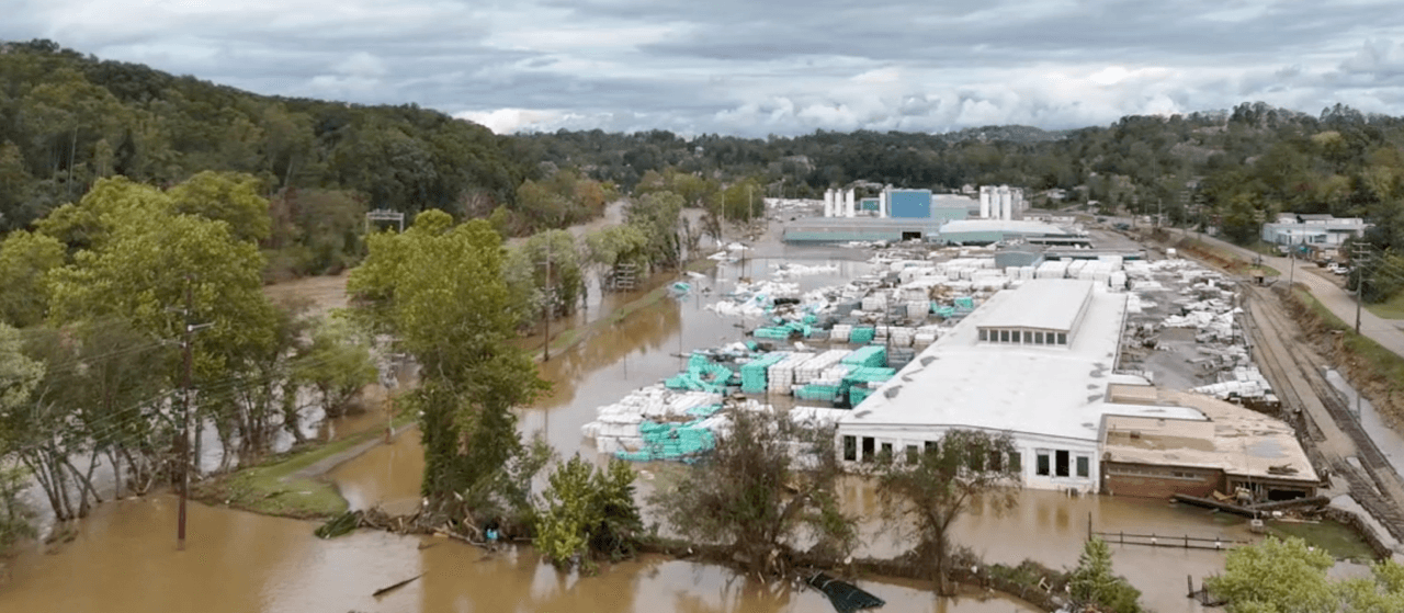 Silver-Line Plastics debris still clogs French Broad River after Helene