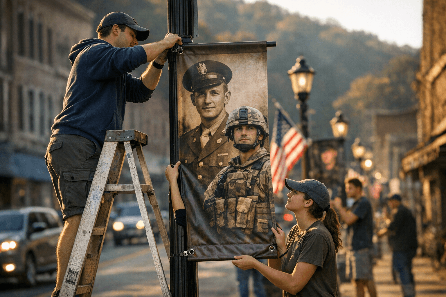Hazard Civic Fellows Erect Main Street Banners Honoring County Veterans
