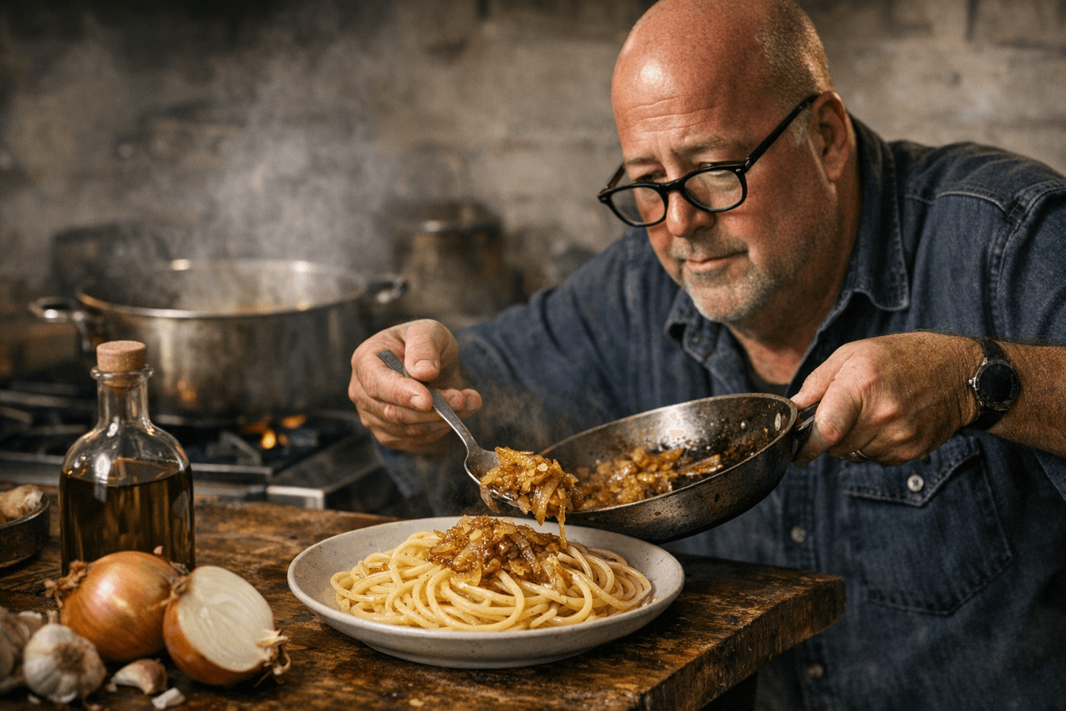 Andrew Zimmern's Most-Watched Recipe Is Simply Onions and Pasta