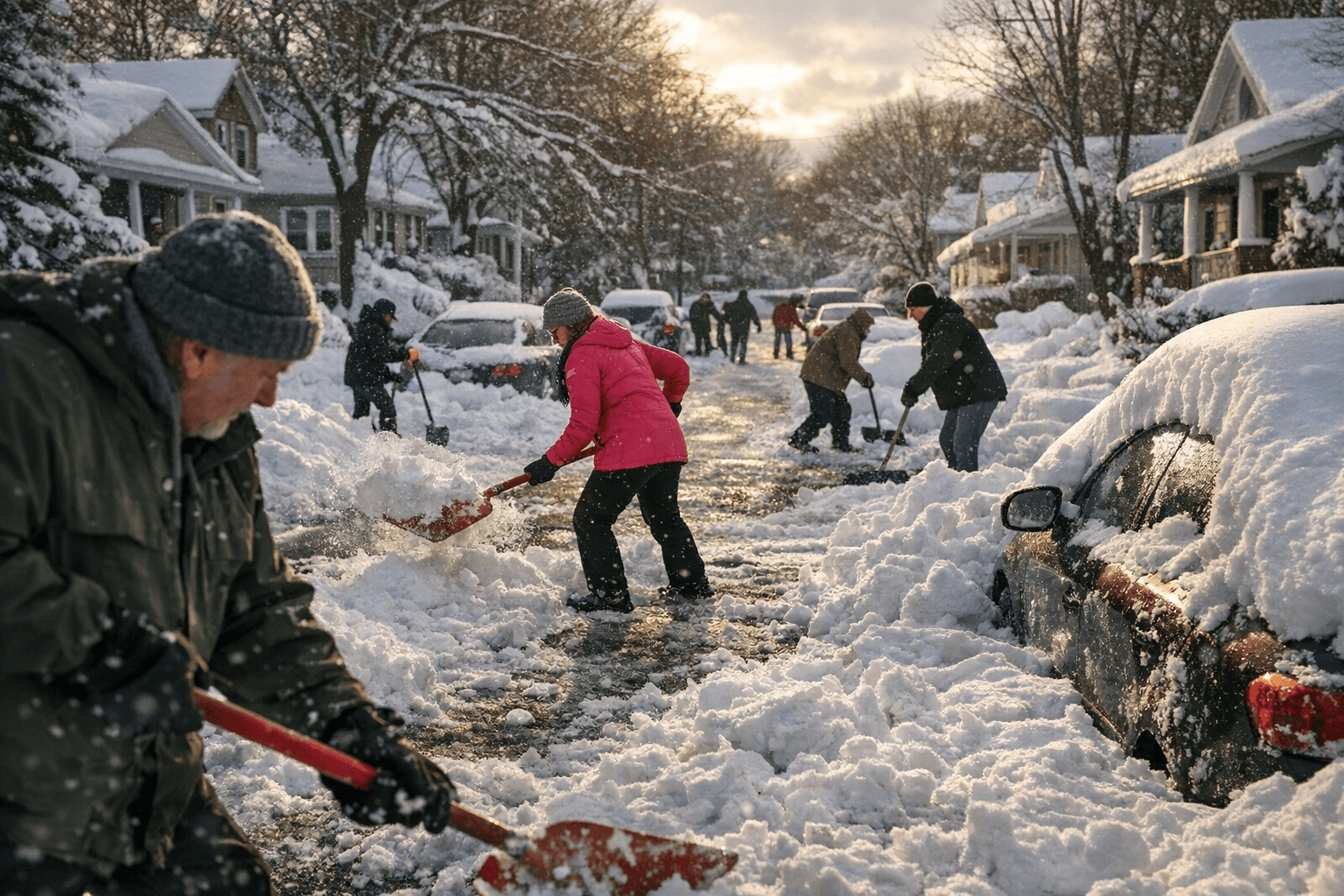 Brinkley Place neighbors clear snow after city plows missed their block