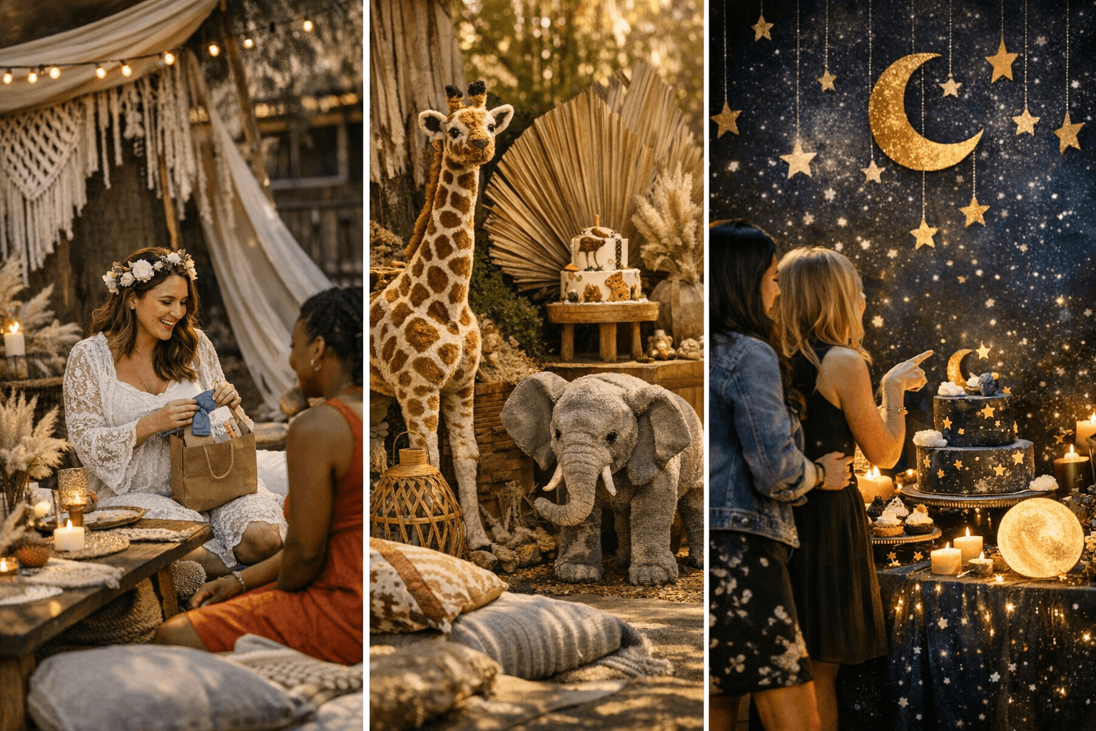 Boho, safari, and celestial baby shower themes inspire stylish celebrations