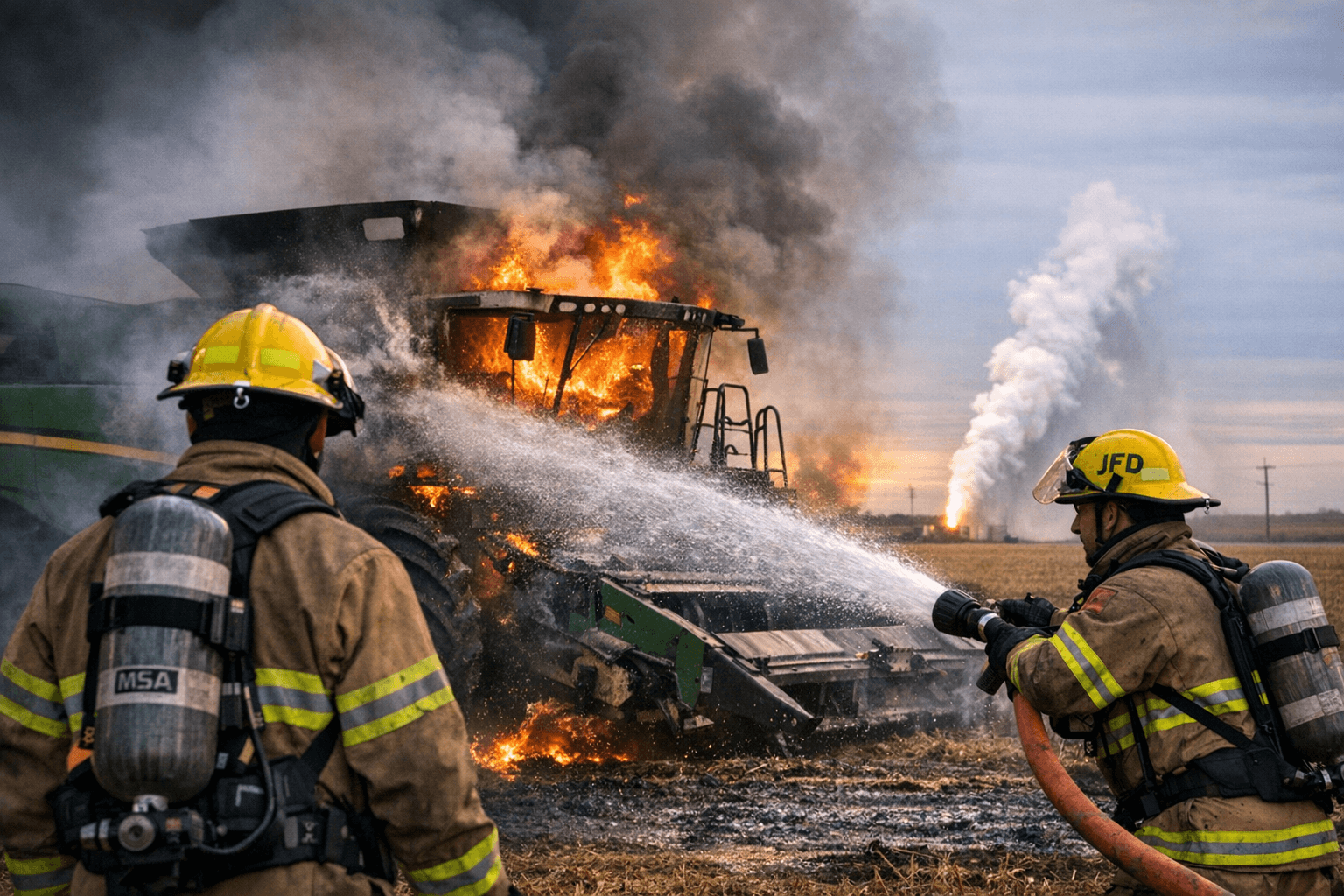 Jamestown Rural Fire Department Handles Combine Fire, Gas Venting
