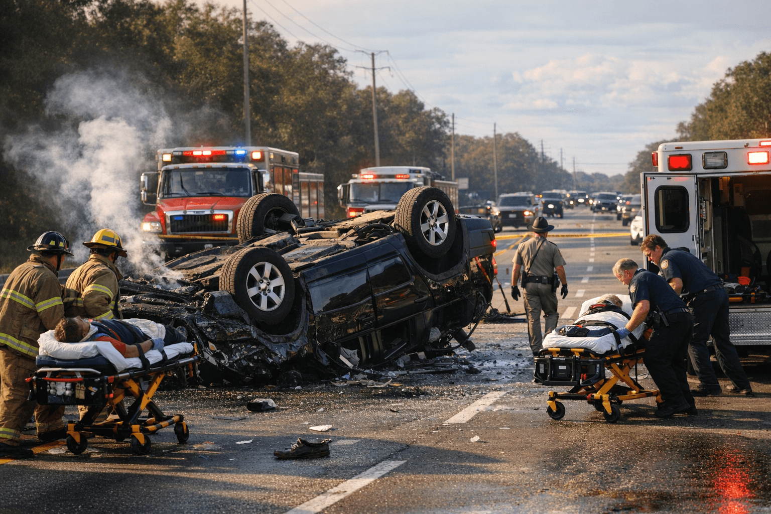 Four Hospitalized After Rollover Crash Shuts US 41 in Brooksville
