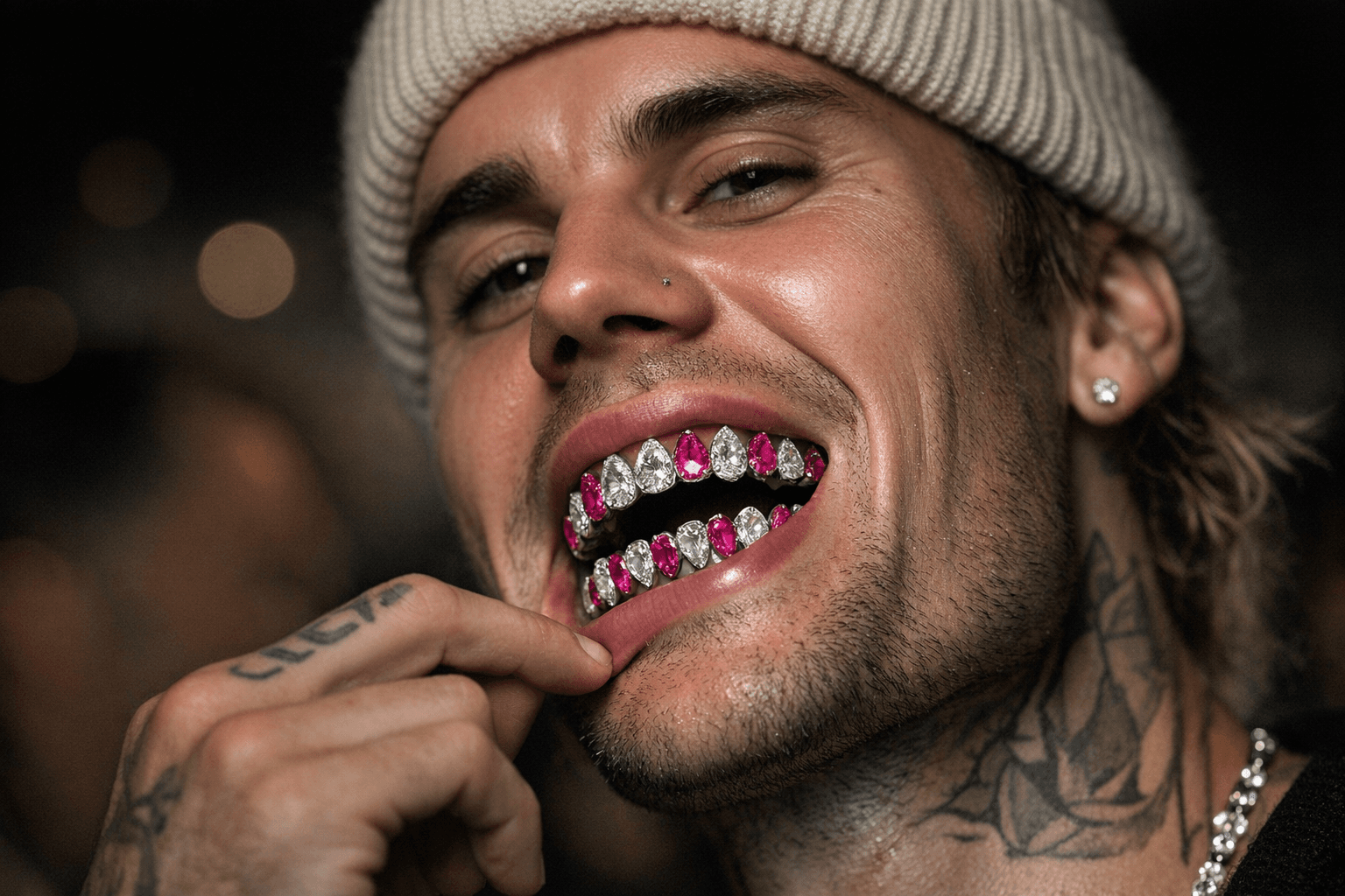 Justin Bieber Debuts Custom Diamond and Sapphire Grills from Gabby Elan