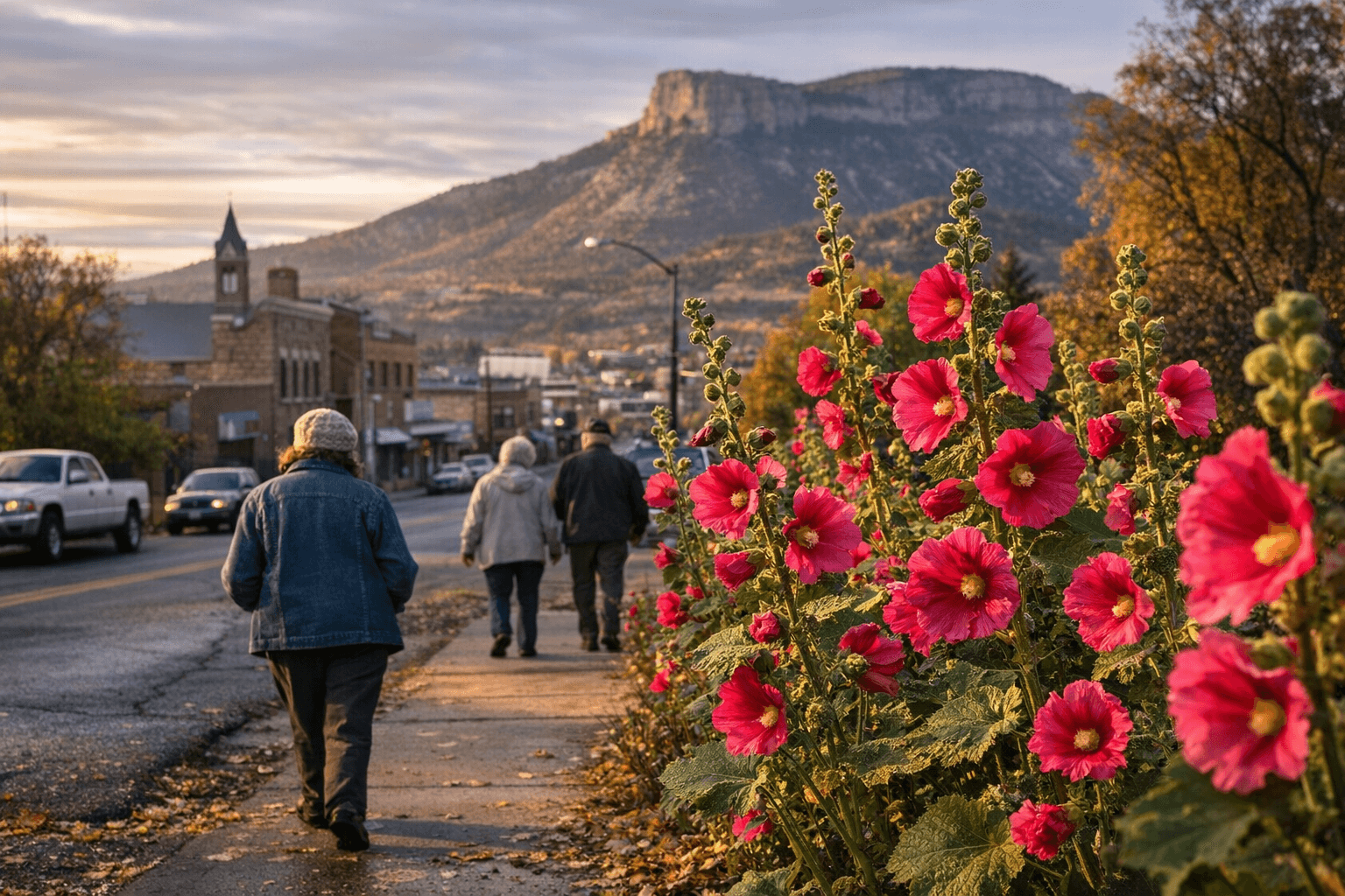 Late Autumn Hollyhocks Bring Bright Color To Trinidad Streets