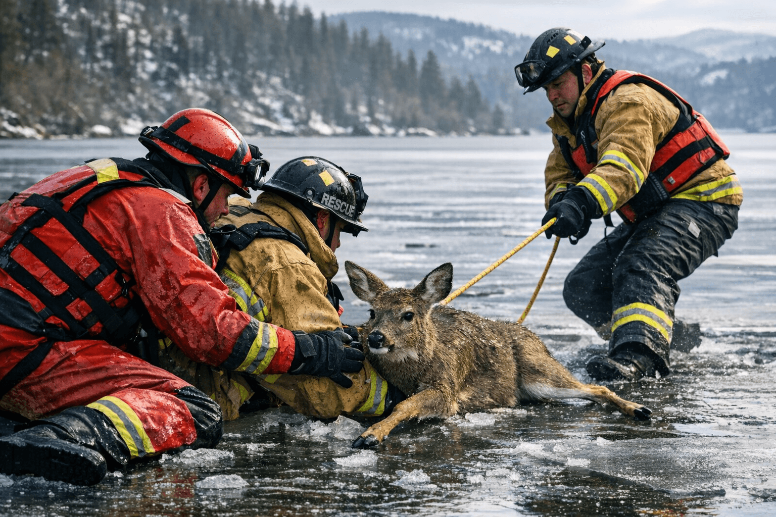 Kootenai County firefighters rescue young doe trapped on Fernan Lake