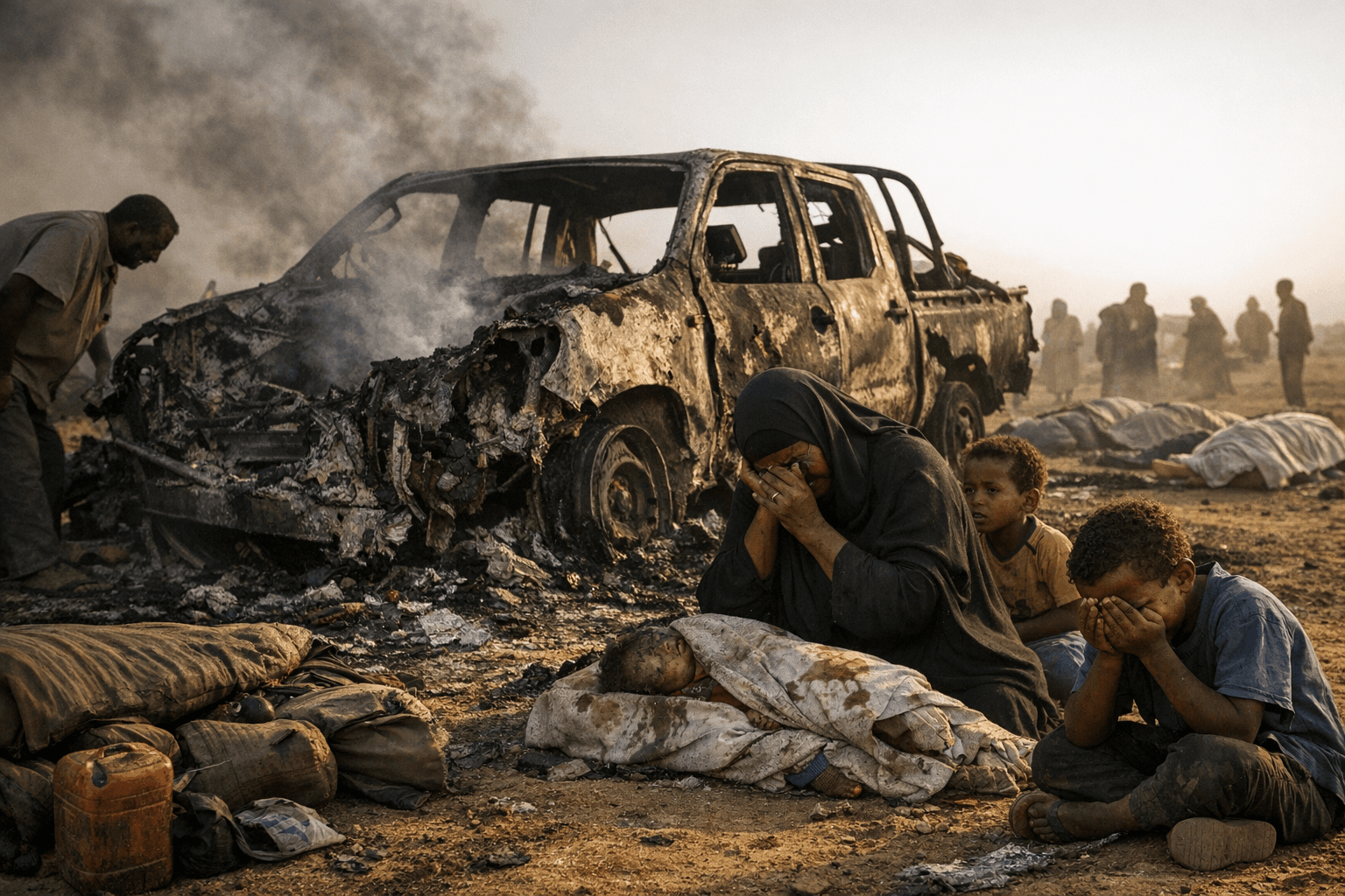 Drone strike on displaced families' vehicle kills at least 24 in Sudan