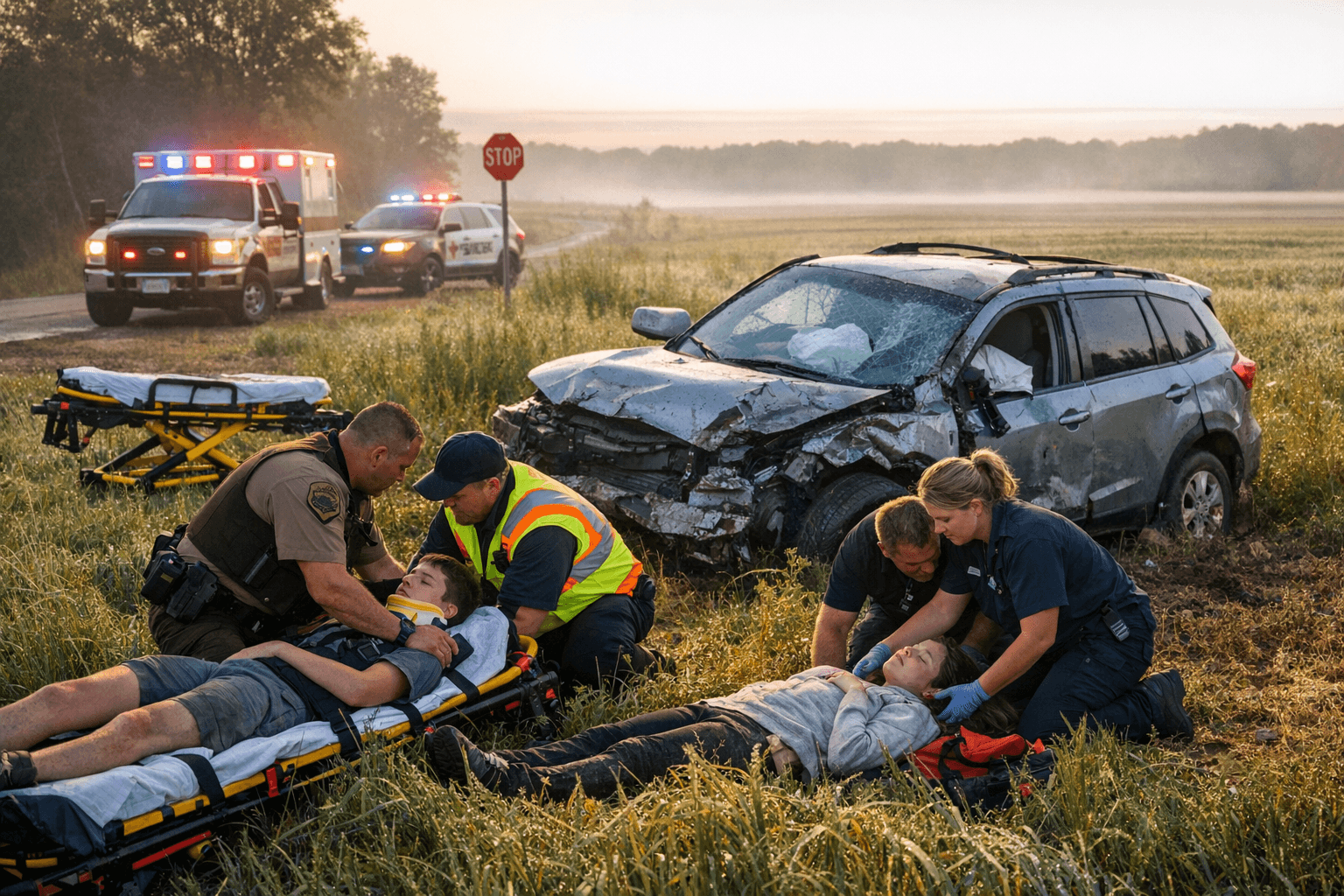 Morning crash in Dane Prairie Township sends four to hospital