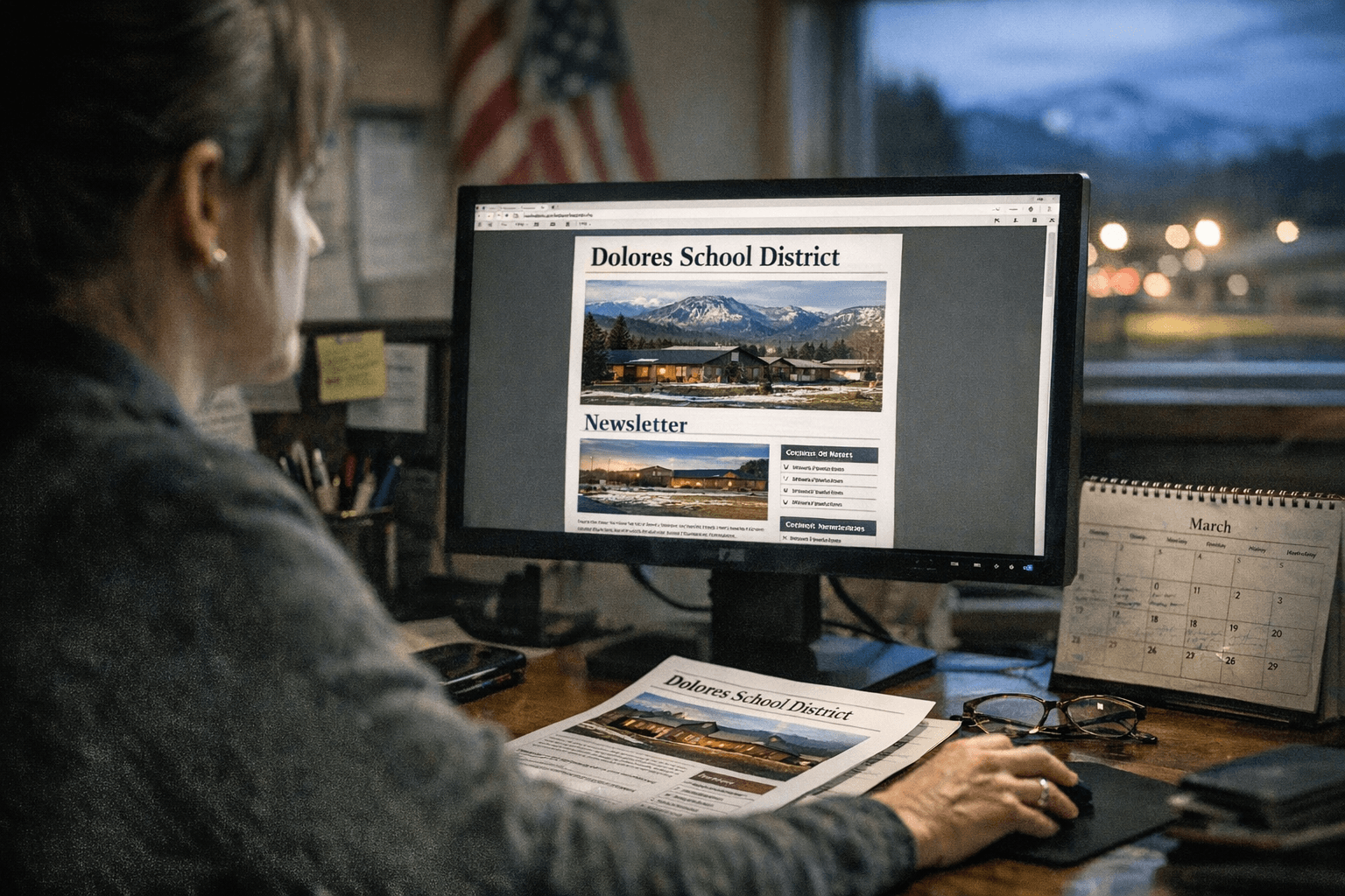 Dolores RE-4A posts March 5, 2026 newsletter with contact info, calendar links