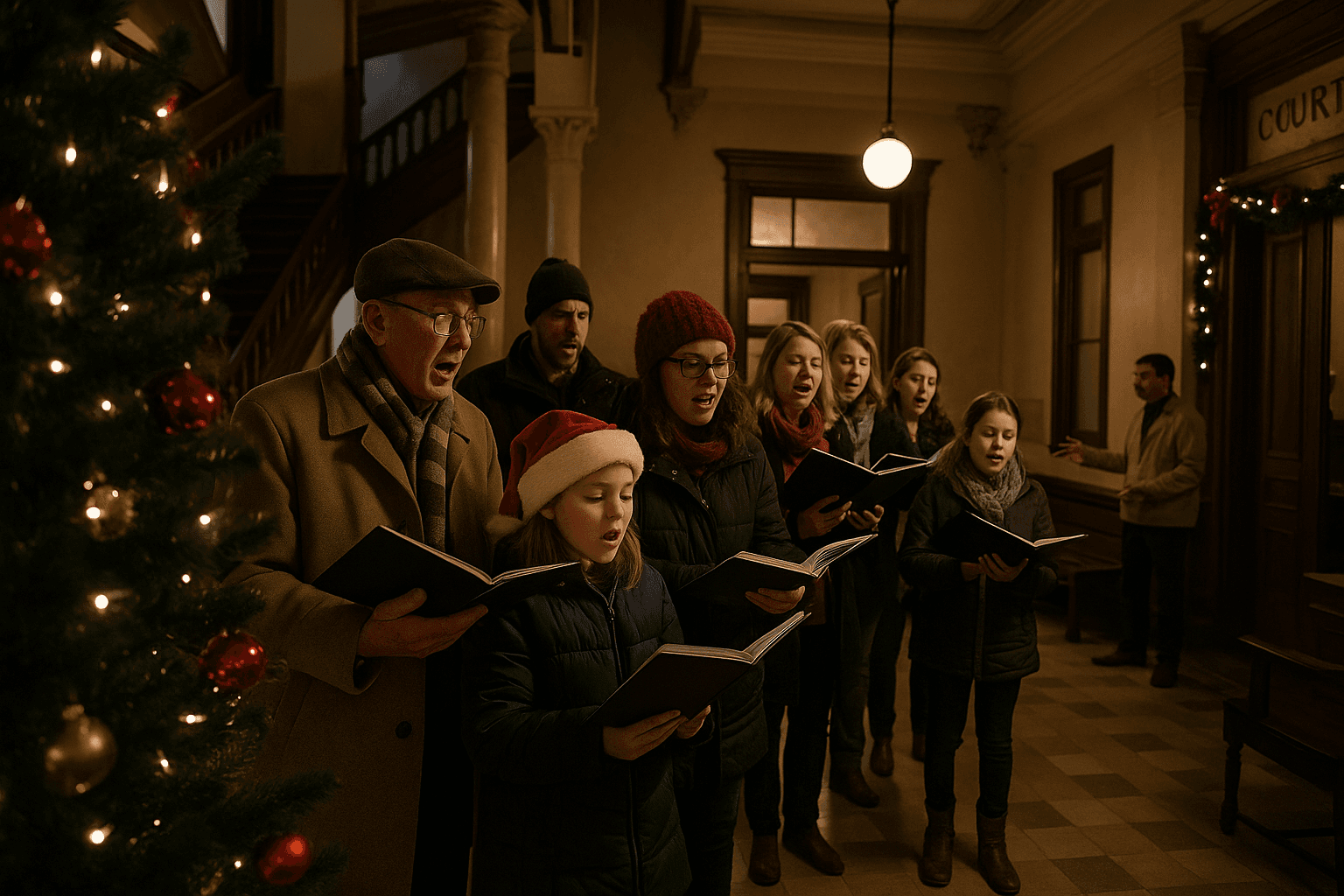 Jamestown Courthouse Hosts Community Caroling Event, Holiday Tours